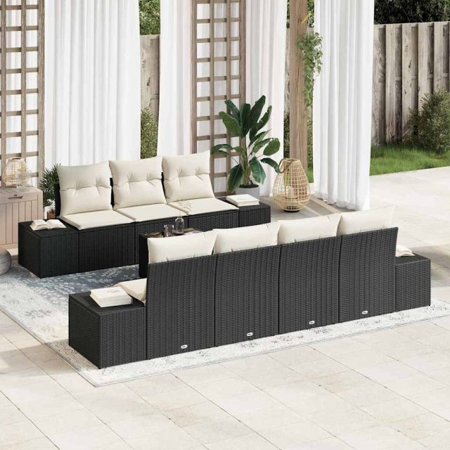 vidaXL Sofa Set mit Kissen 8 pcs Schwarz Poly Rattan