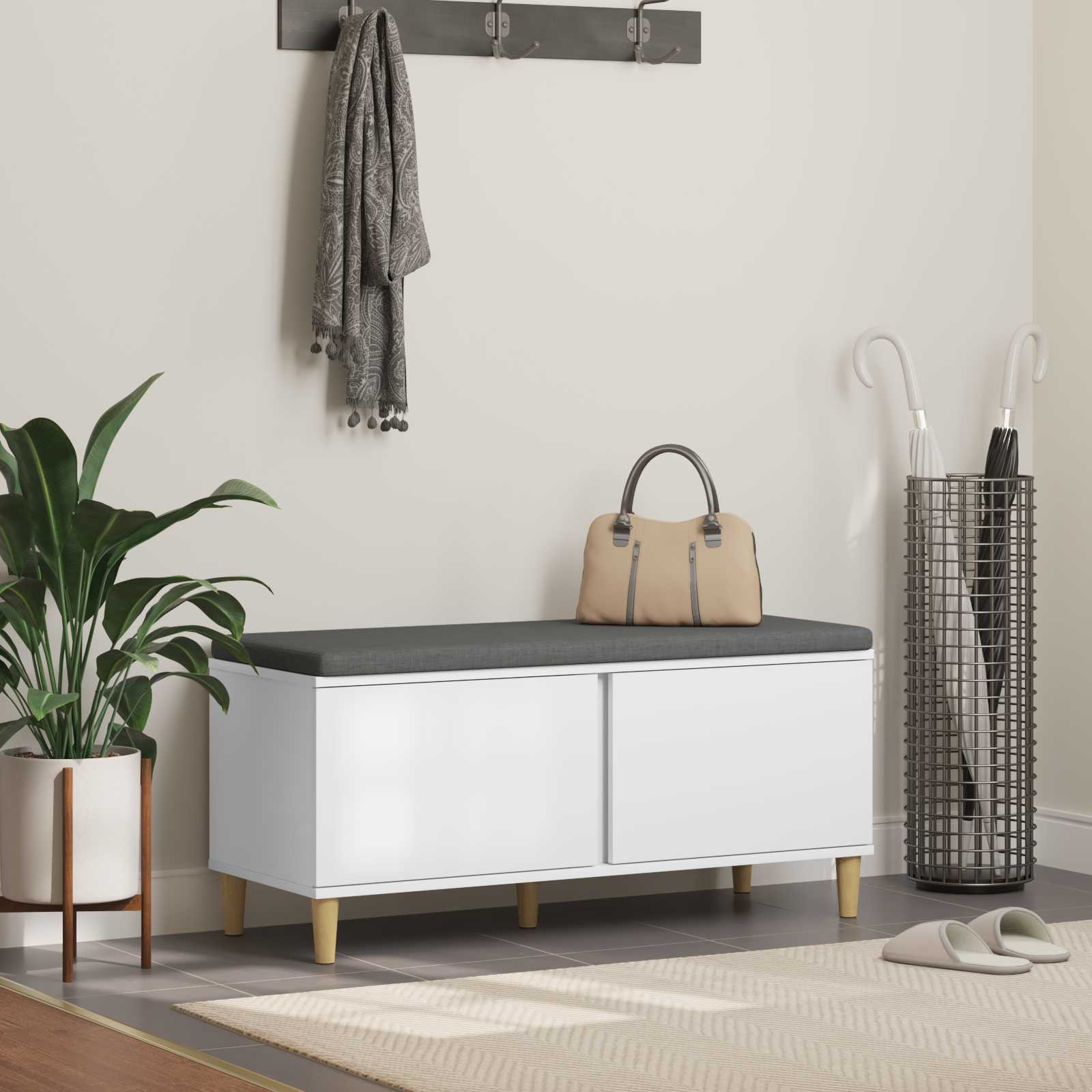 vidaXL Flurbank mit Kissen mit Speicher mit Tür Weiß 100 x 38 x 46 cm