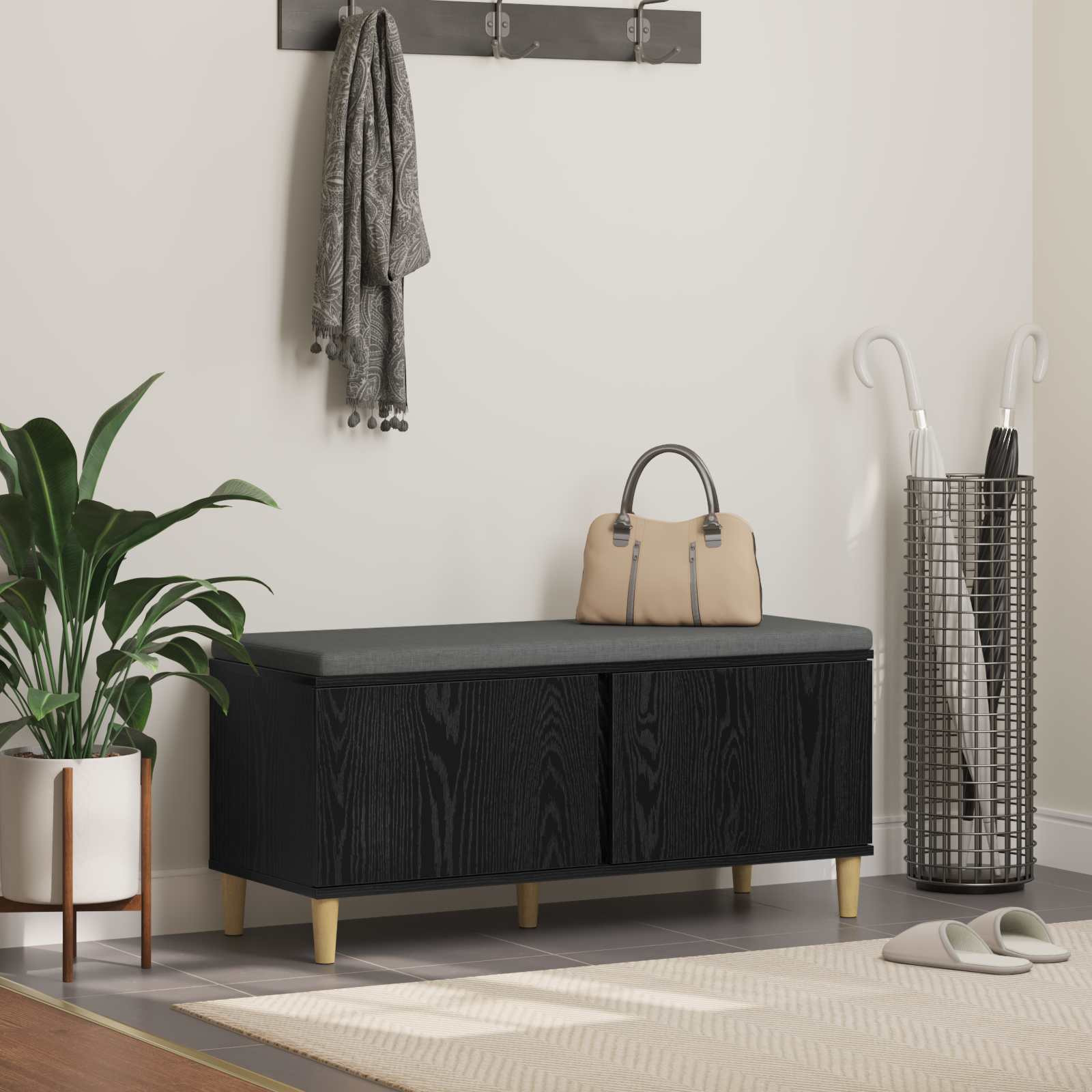 vidaXL Flurbank mit Kissen mit Tür Schwarze Eiche 100 x 38 x 46 cm