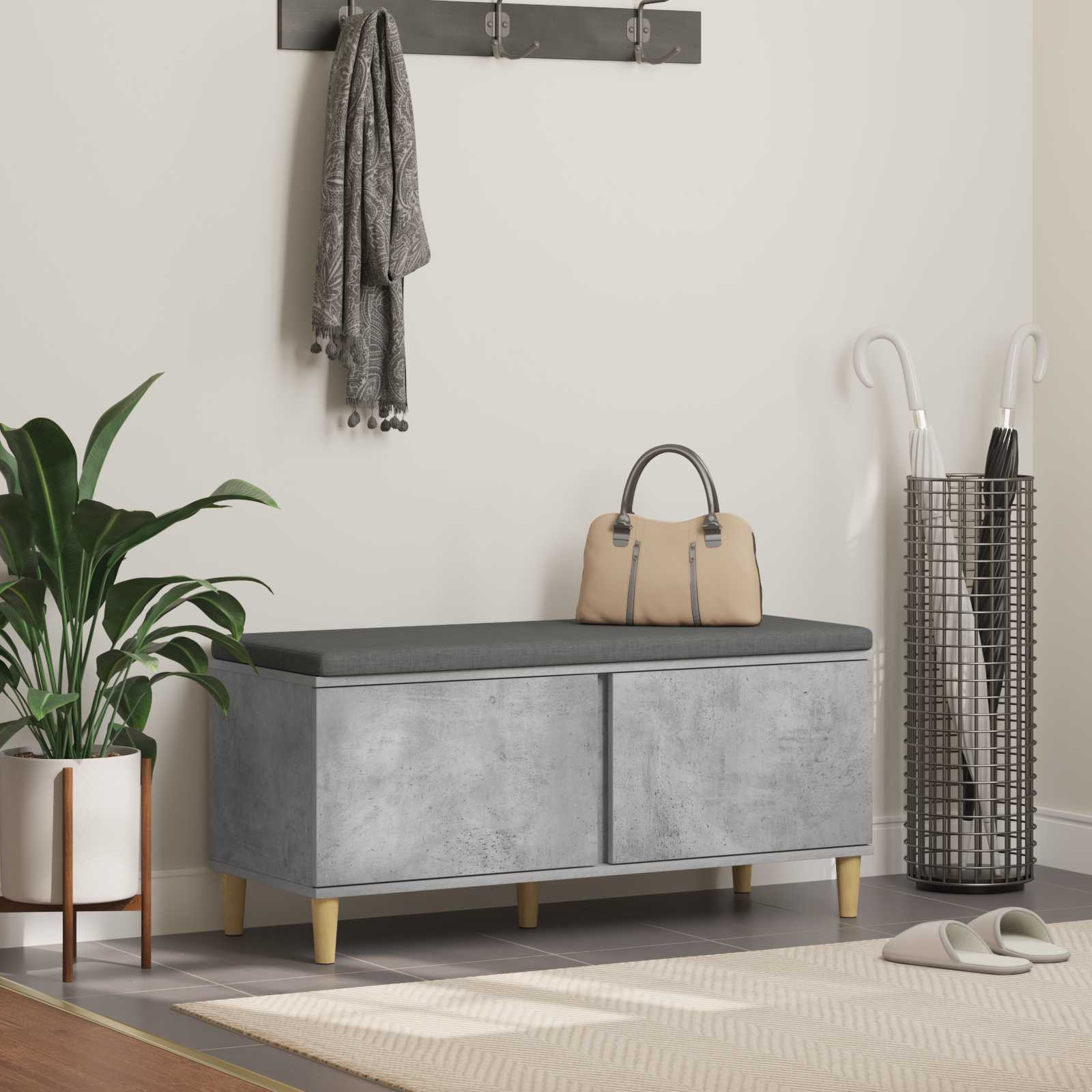 vidaXL Flurbank mit Kissen mit Speicher Betongrau 100 x 38 x 46 cm