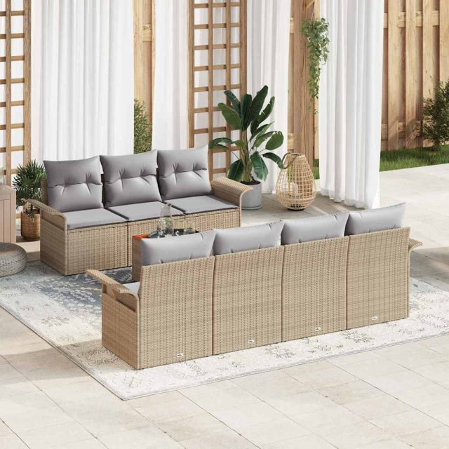 vidaXL Gartensofa-set mit Kissen 8 pcs Beige Poly-Rattan