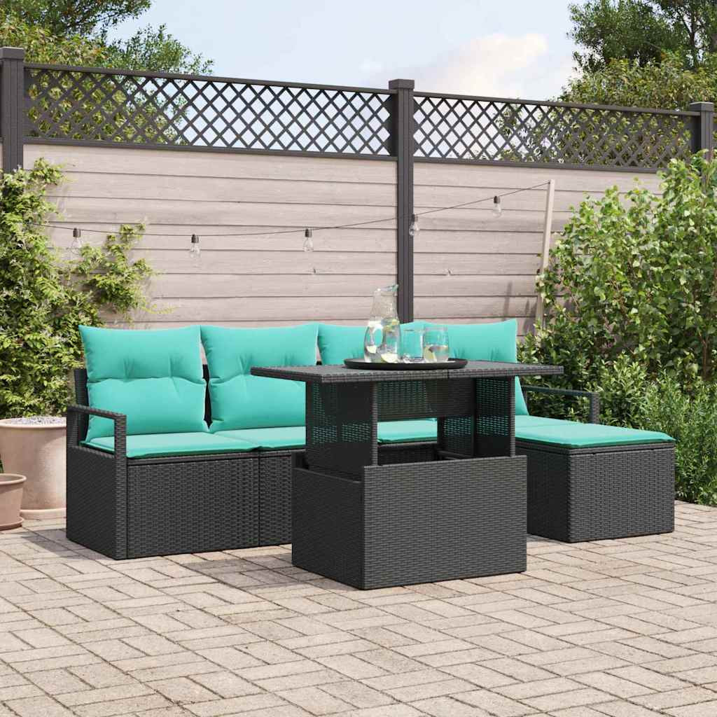 vidaXL Garten-Sofa-Set mit Kissen 6 pcs Schwarz und blau
