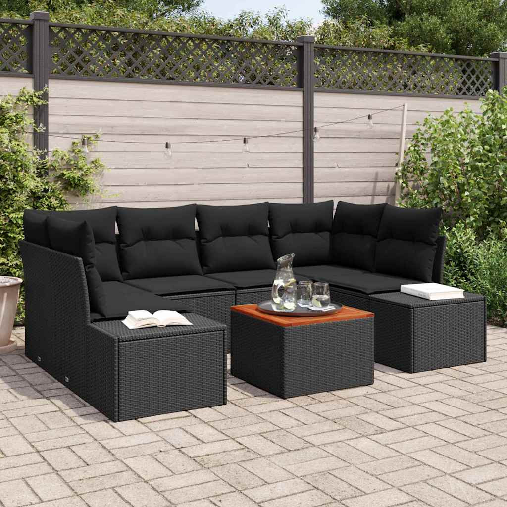 vidaXL Gartensofa-set mit Kissen 7 pcs Schwarz Poly-Rattan