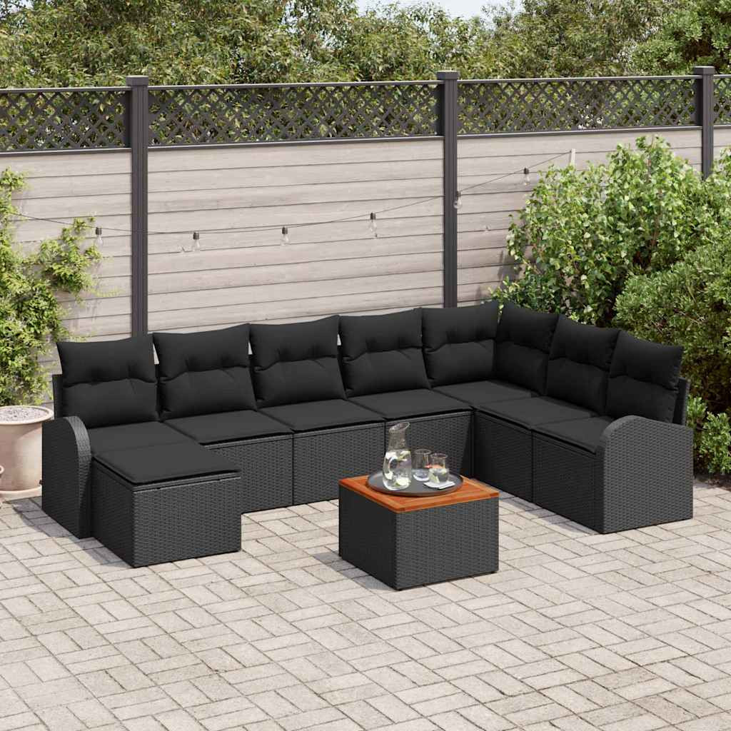 vidaXL Gartensofa-set mit Kissen 9 pcs Schwarz Poly-Rattan
