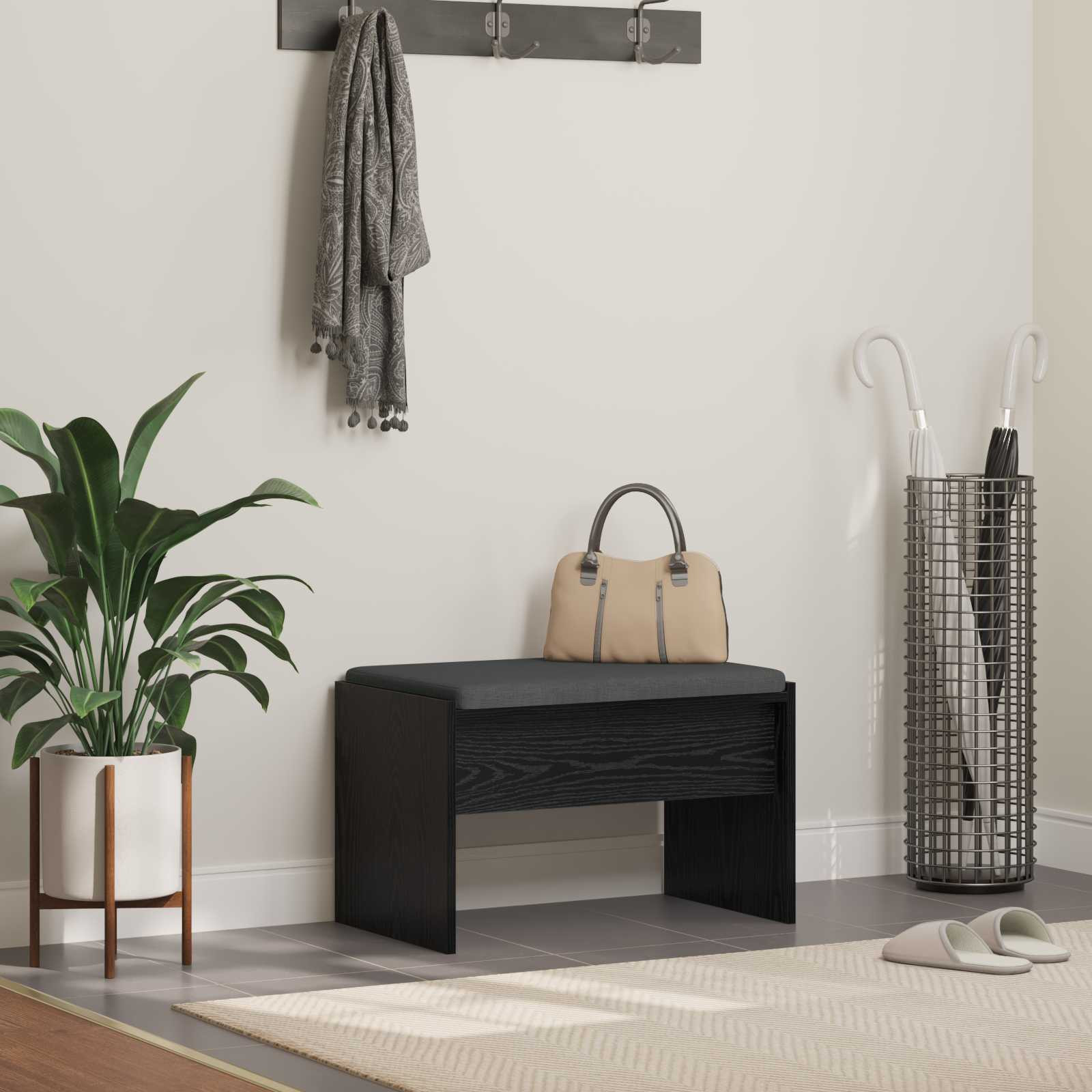 vidaXL Flurbank mit Kissen Schwarz Eichen-Optik 63 x 38 x 40 cm