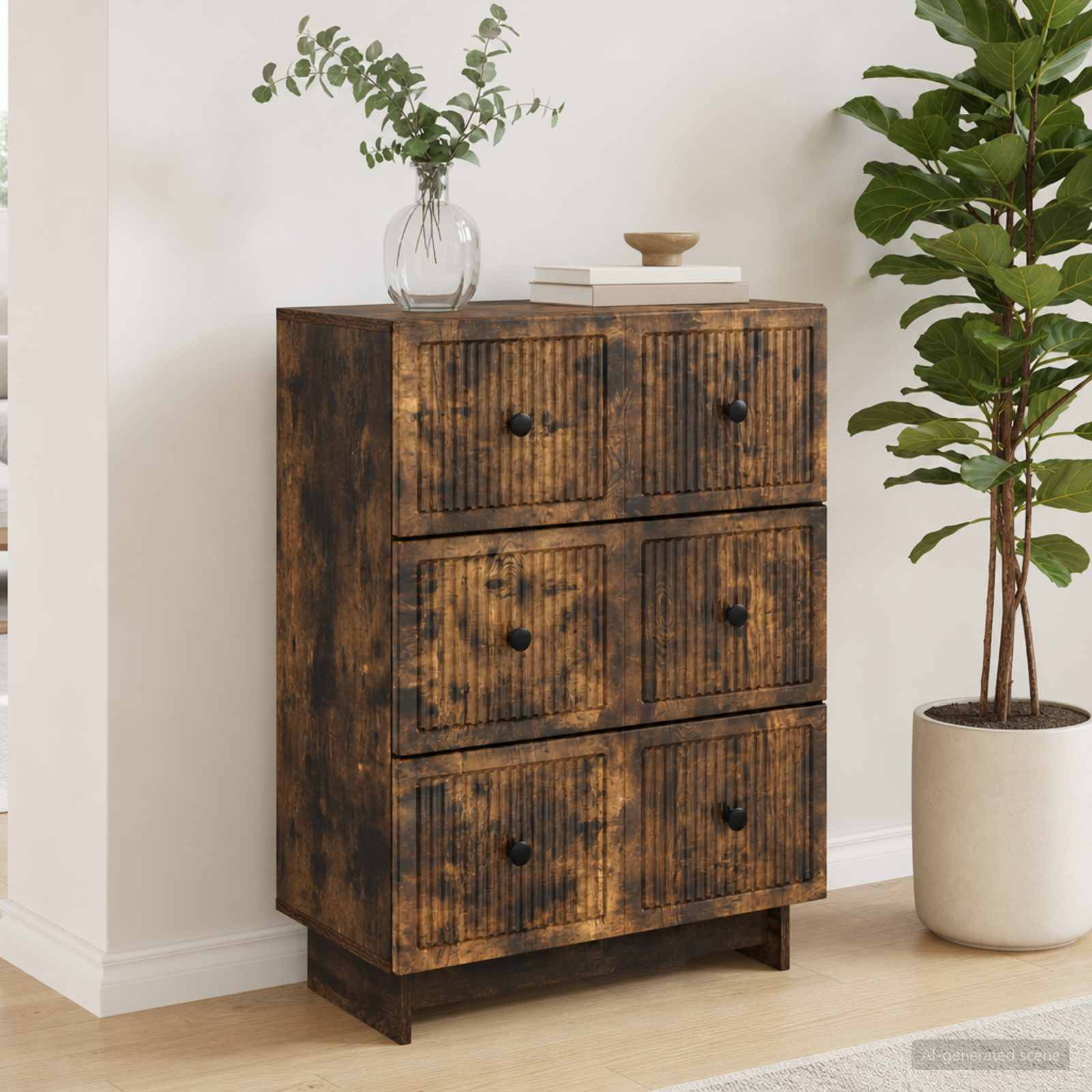 vidaXL Schubladenschrank Geräucherte Eiche 66 x 34,5 x 90 cm