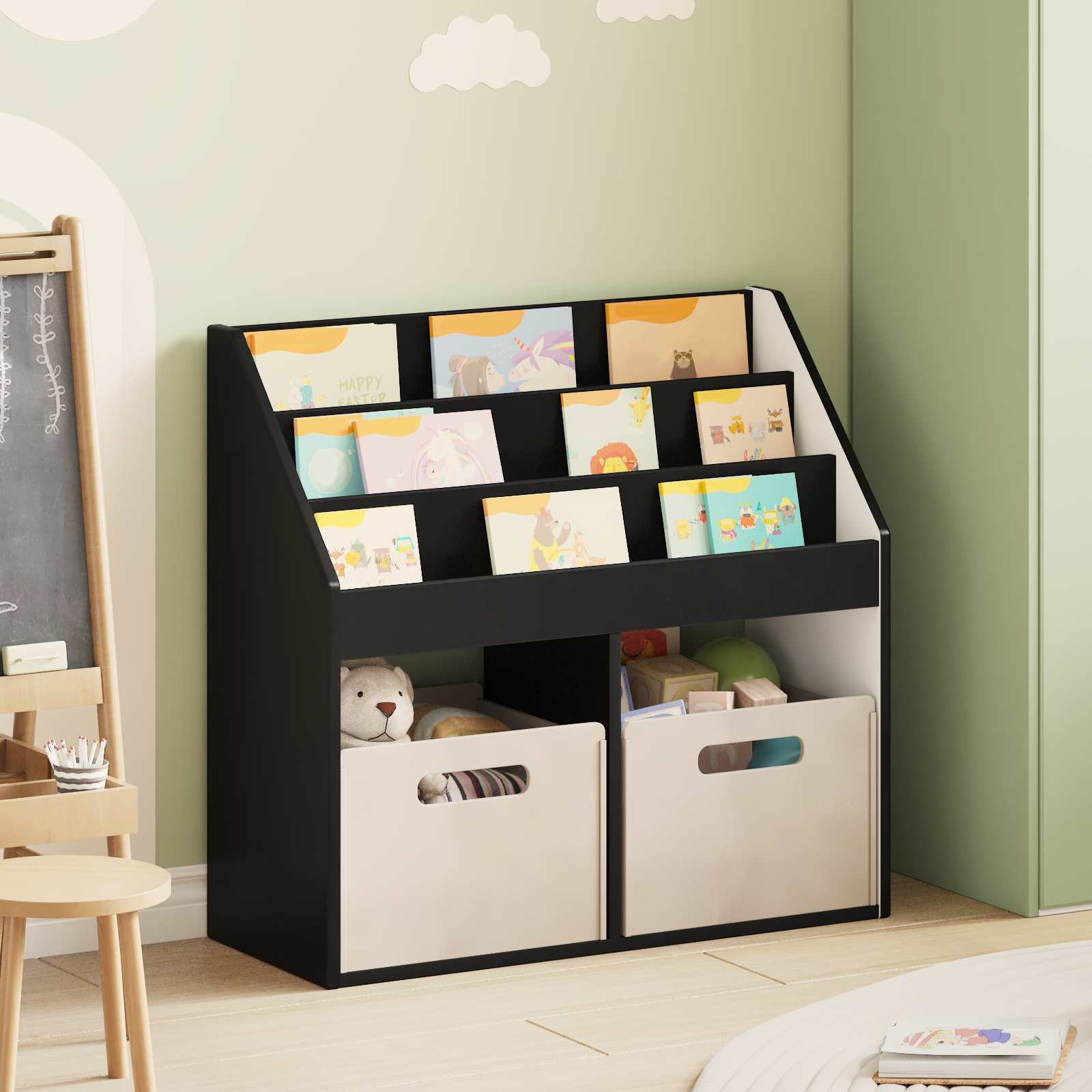 vidaXL Kinderregal Schwarz 72,5 x 29,5 x 69 cm Holzwerkstoff