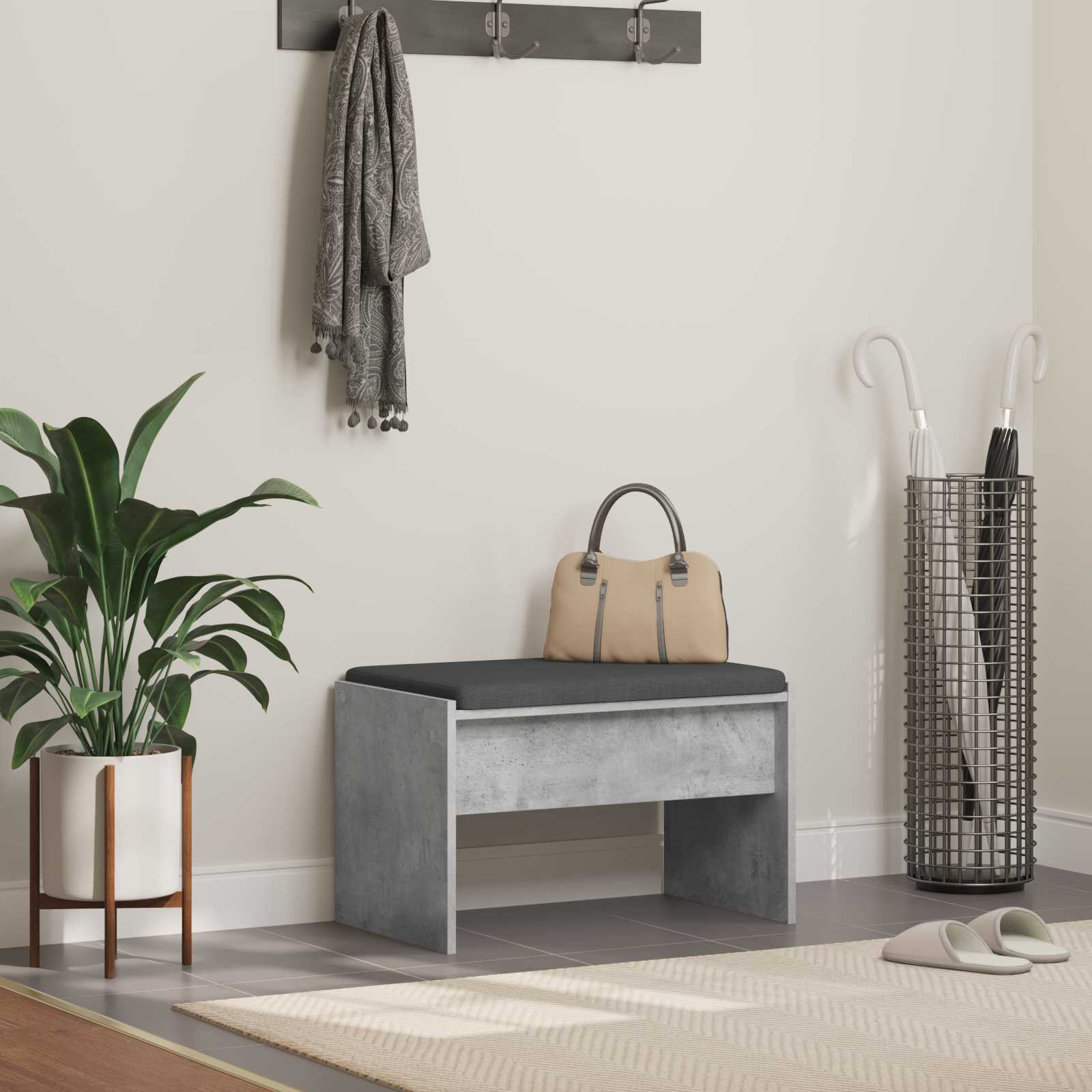 vidaXL Flurbank mit Kissen Beton Grau 63 x 38 x 40 cm