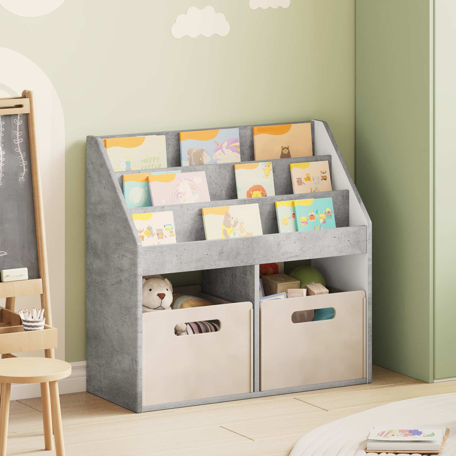 vidaXL Kinderregal Beton Grau 72,5 x 29,5 x 69 cm Holzwerkstoff