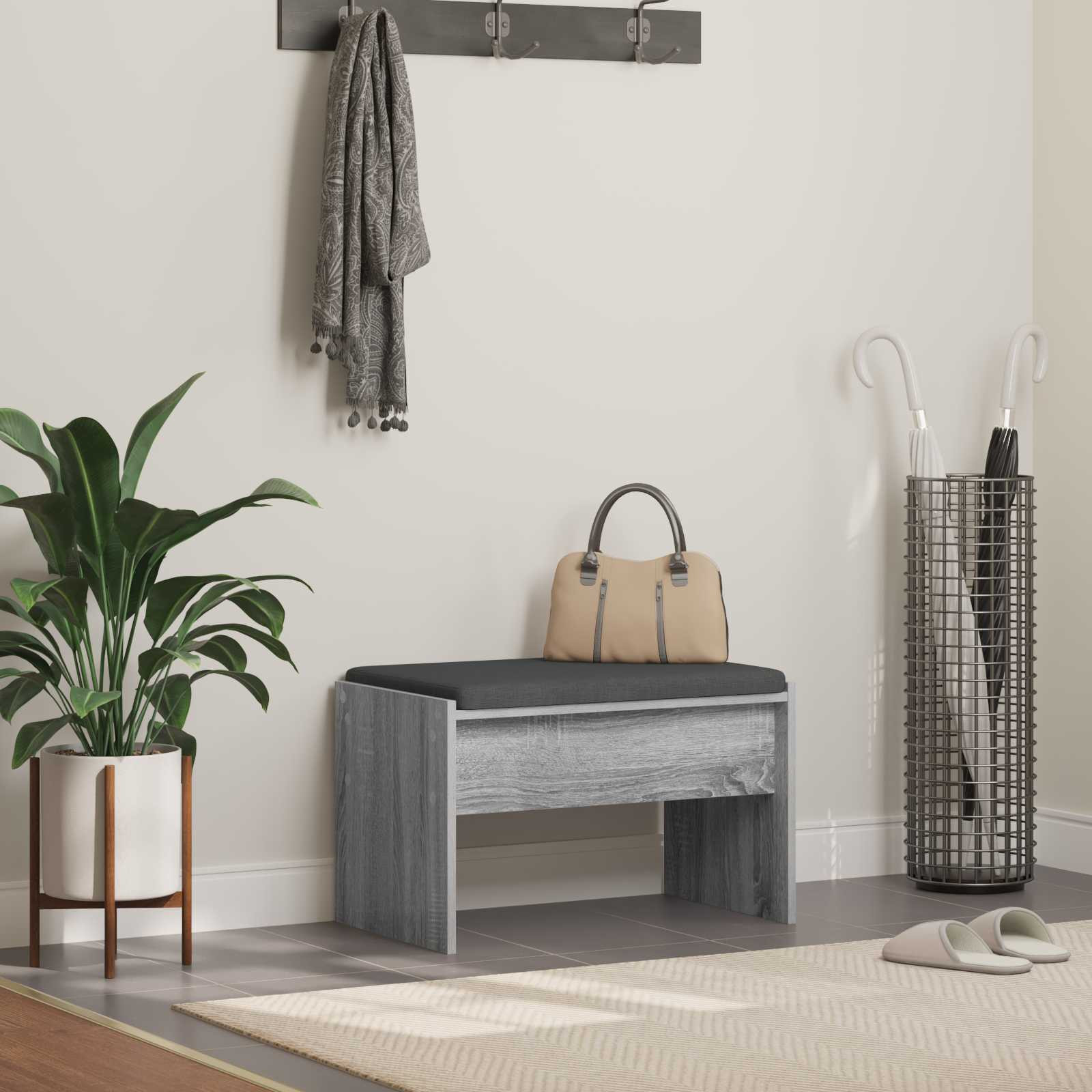 vidaXL Flurbank mit Kissen Graues Sonoma 63 x 38 x 40 cm