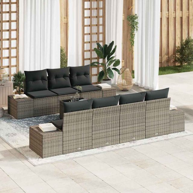 vidaXL Sofa Set mit Kissen 8 pcs Grau Poly Rattan