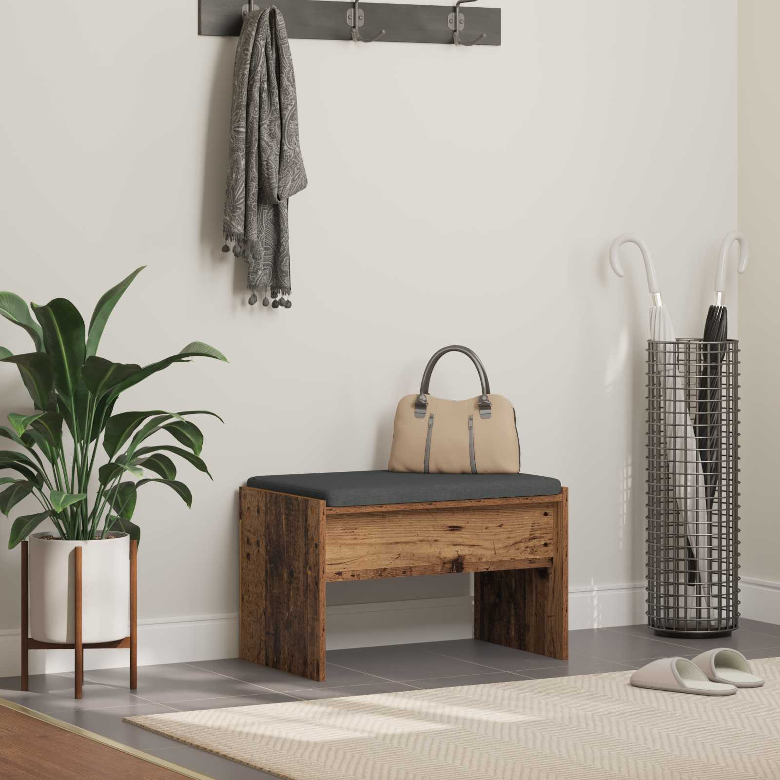 vidaXL Flurbank mit Kissen Altholz 63 x 38 x 40 cm