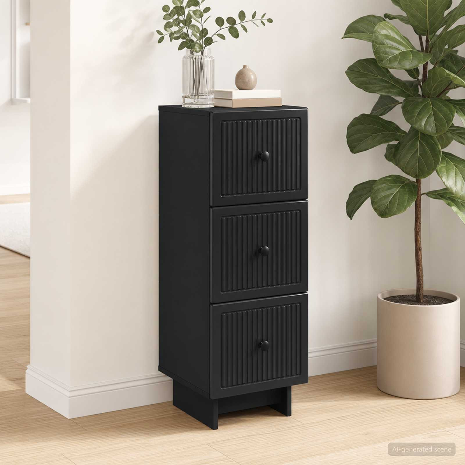 vidaXL Schubladenschrank Schwarz 33 x 34,5 x 90 cm Holzwerkstoff