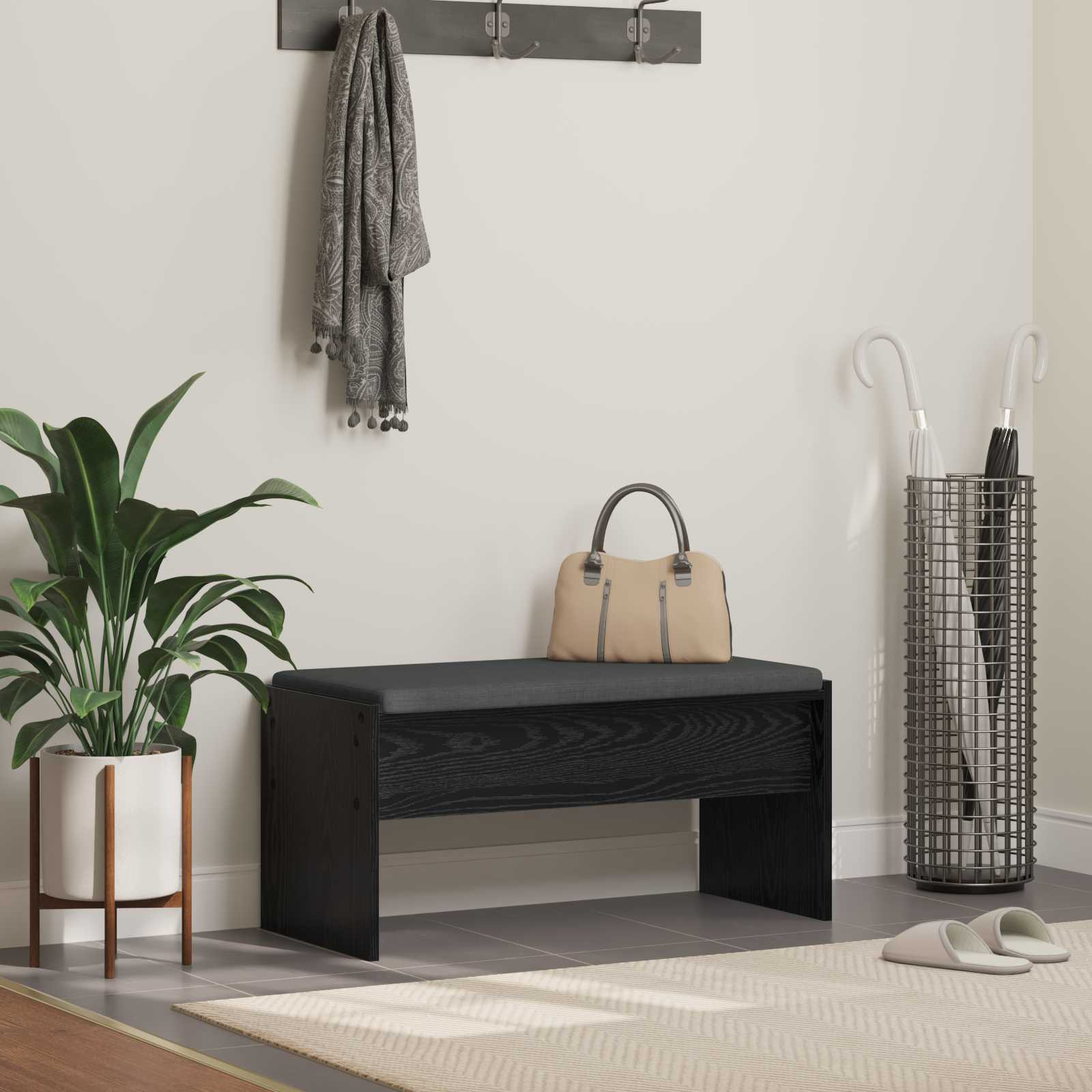 vidaXL Flurbank mit Kissen Schwarz Eichen-Optik 83 x 38 x 40 cm