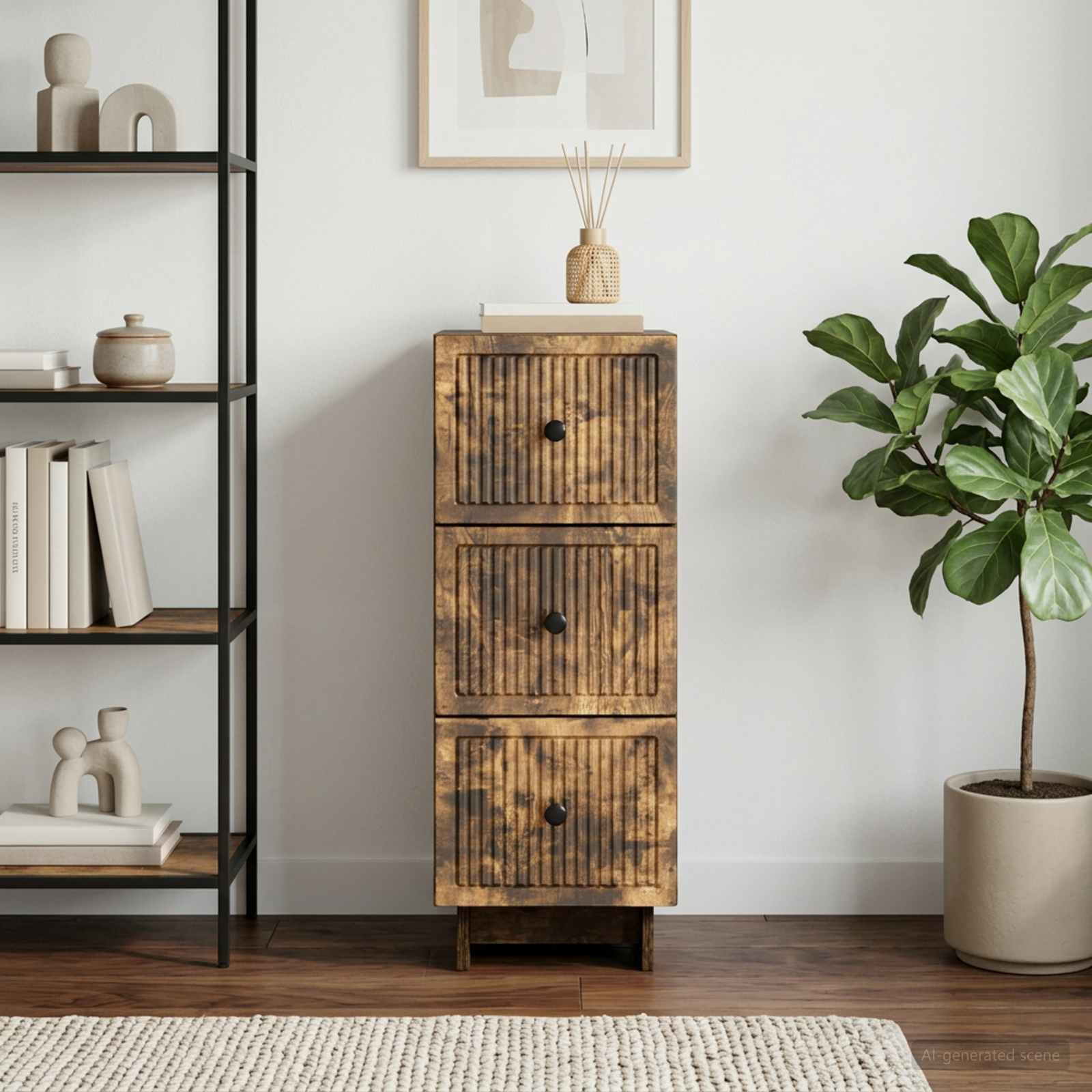 vidaXL Schubladenschrank Geräucherte Eiche 33 x 34,5 x 90 cm
