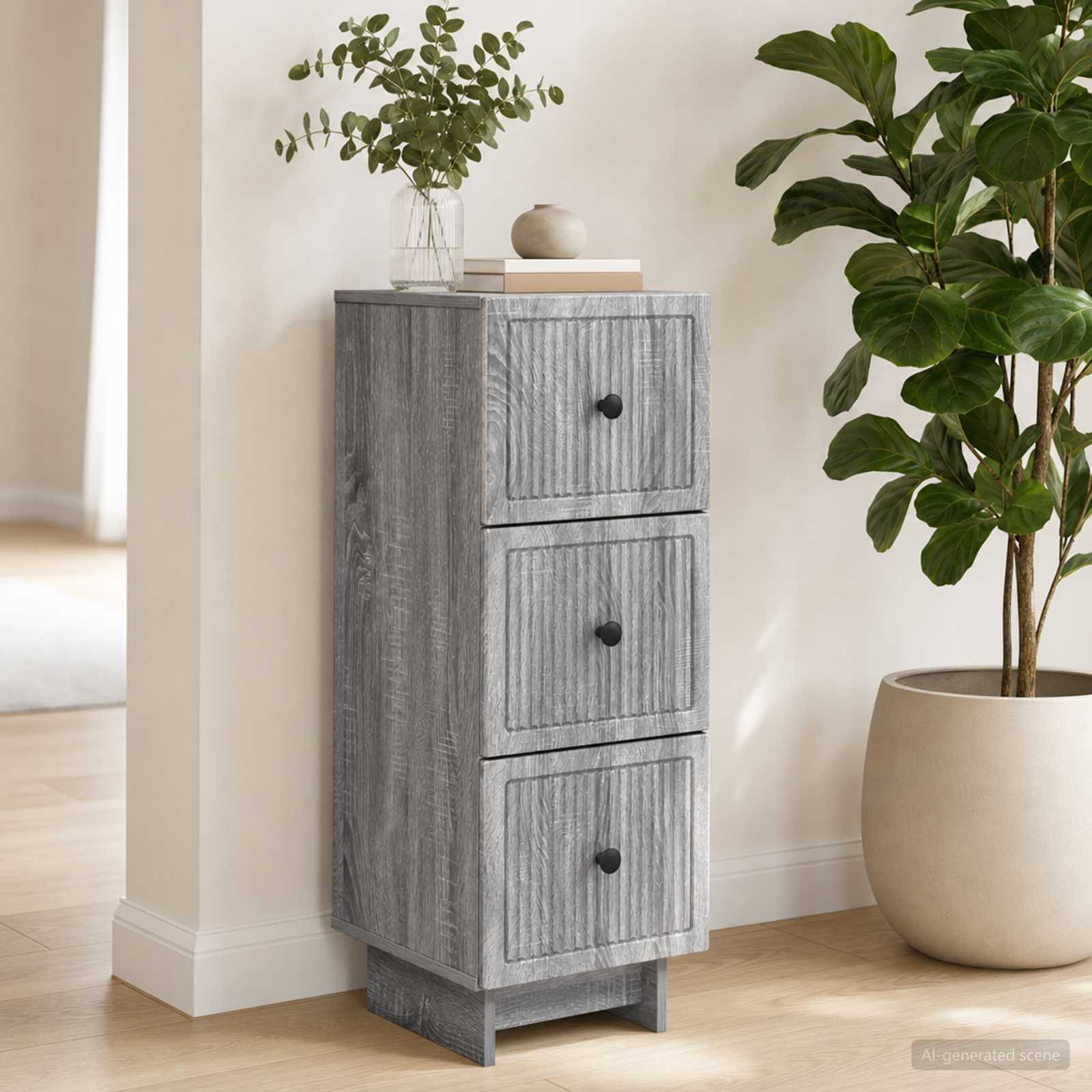 vidaXL Schubladenschrank Graues Sonoma 33 x 34,5 x 90 cm Holzwerkstoff