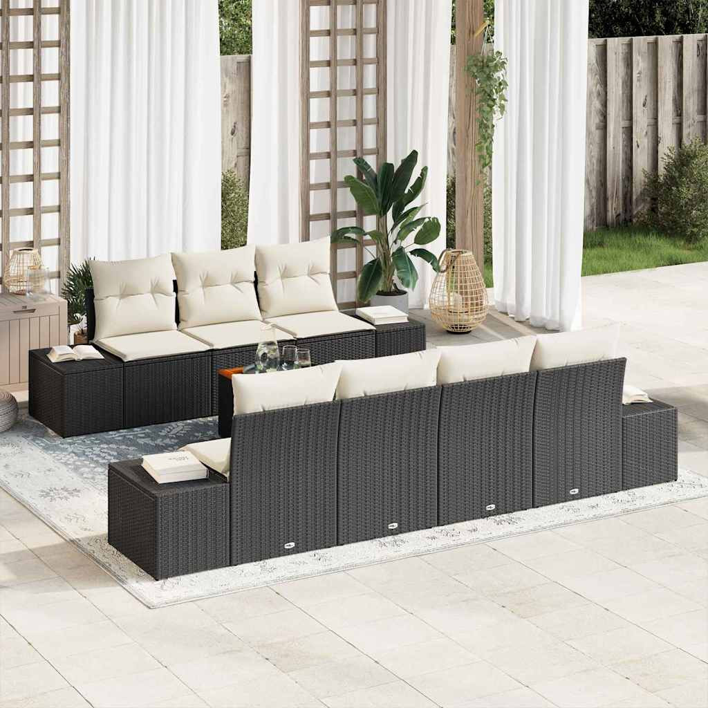 vidaXL Gartensofa-set mit Kissen 8 pcs Schwarz Poly-Rattan