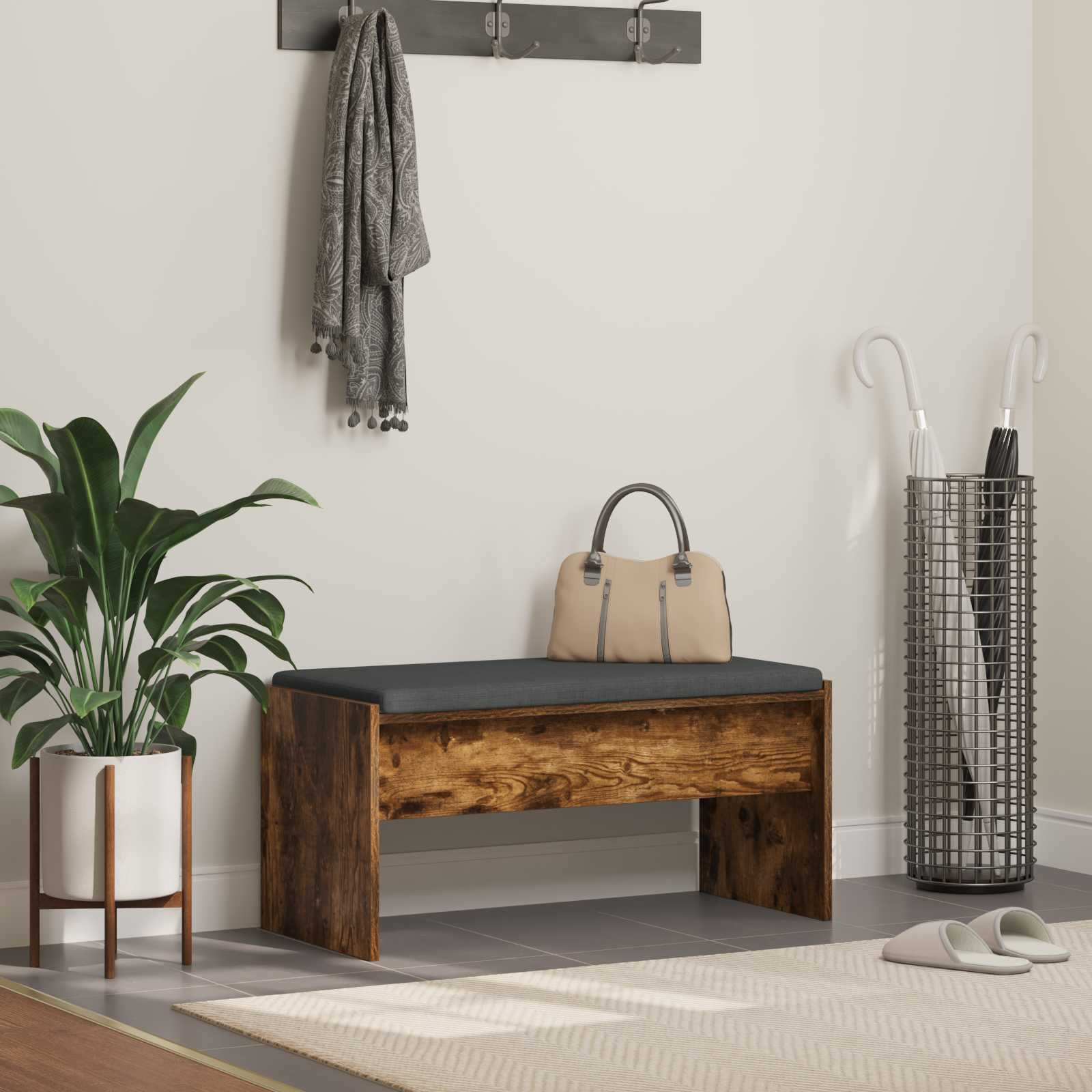 vidaXL Flurbank mit Kissen Geräucherte Eiche 83 x 38 x 40 cm