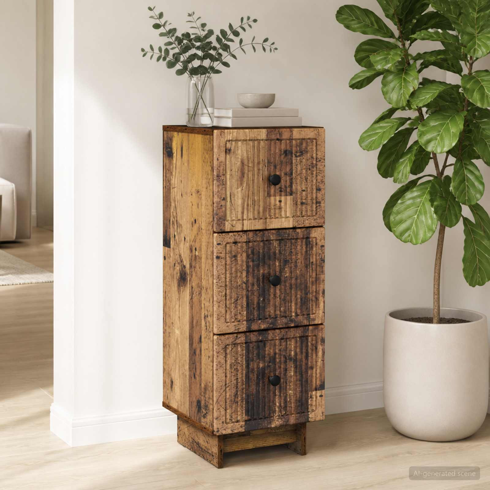 vidaXL Schubladenschrank Altholz 33 x 34,5 x 90 cm Holzwerkstoff