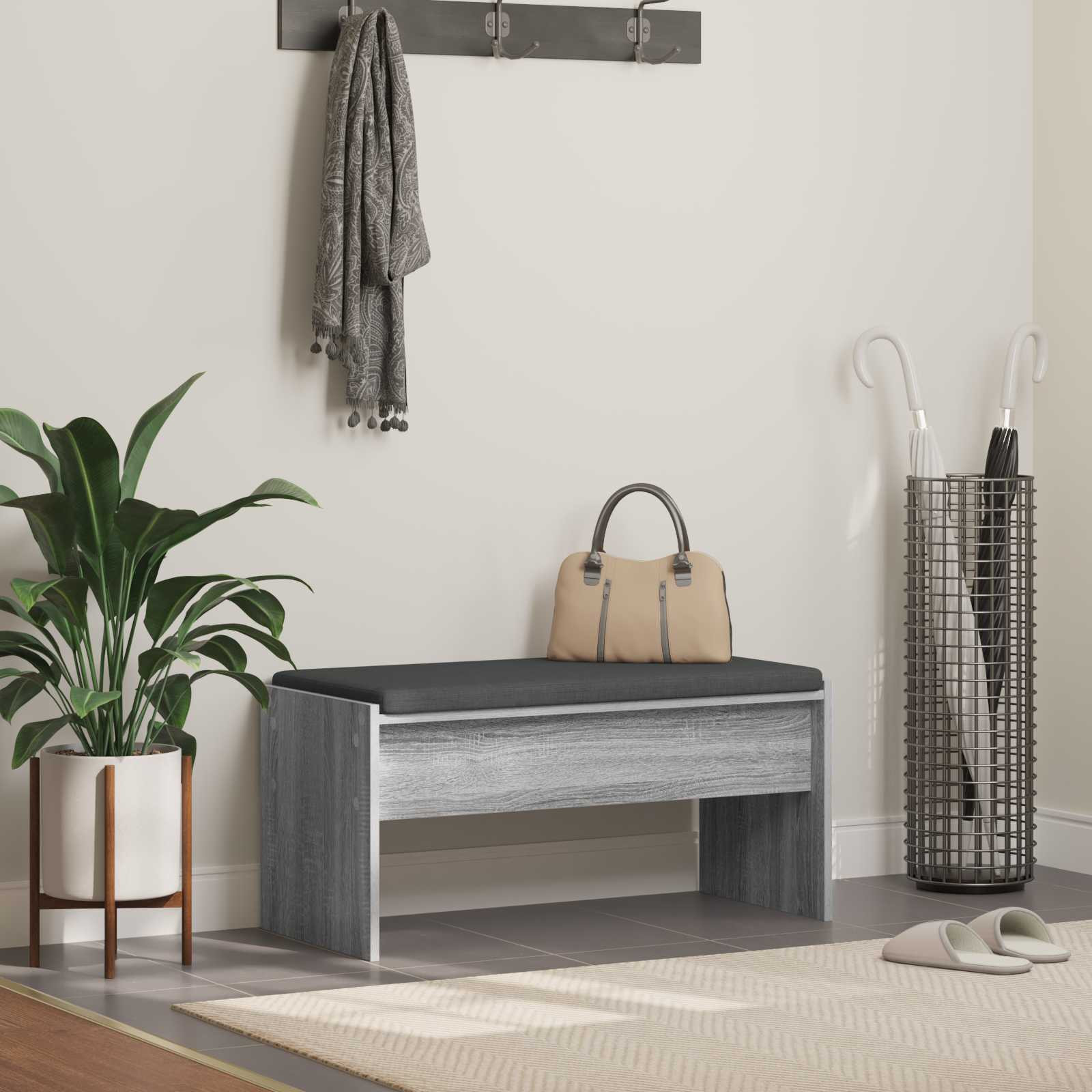 vidaXL Flurbank mit Kissen Graues Sonoma 83 x 38 x 40 cm