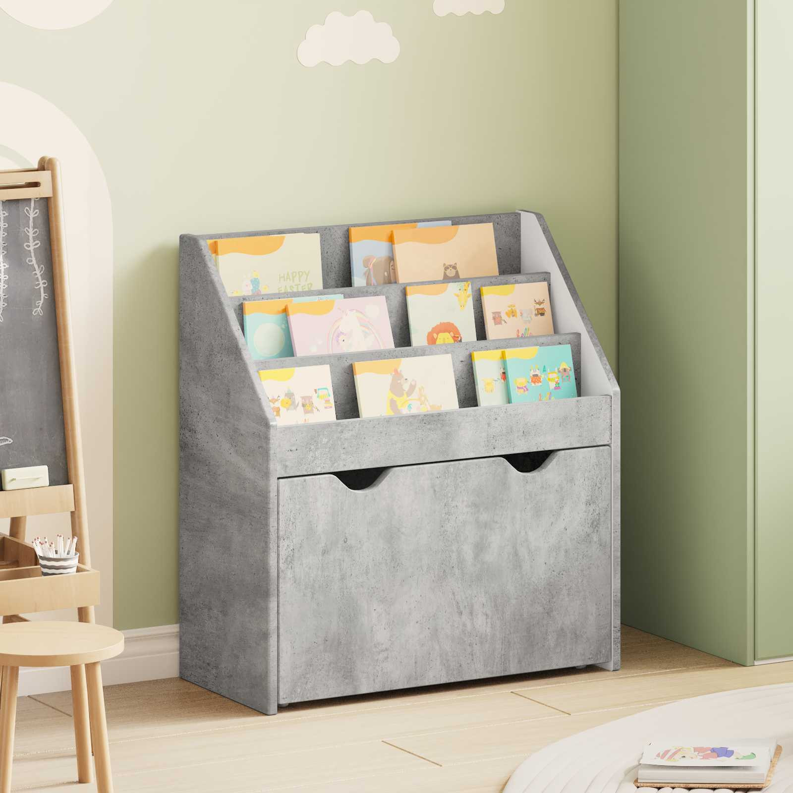 vidaXL Kinderregal Beton Grau 60 x 29,5 x 69 cm Holzwerkstoff