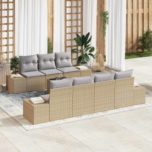 vidaXL Sofa Set mit Kissen 8 pcs Beige Poly Rattan