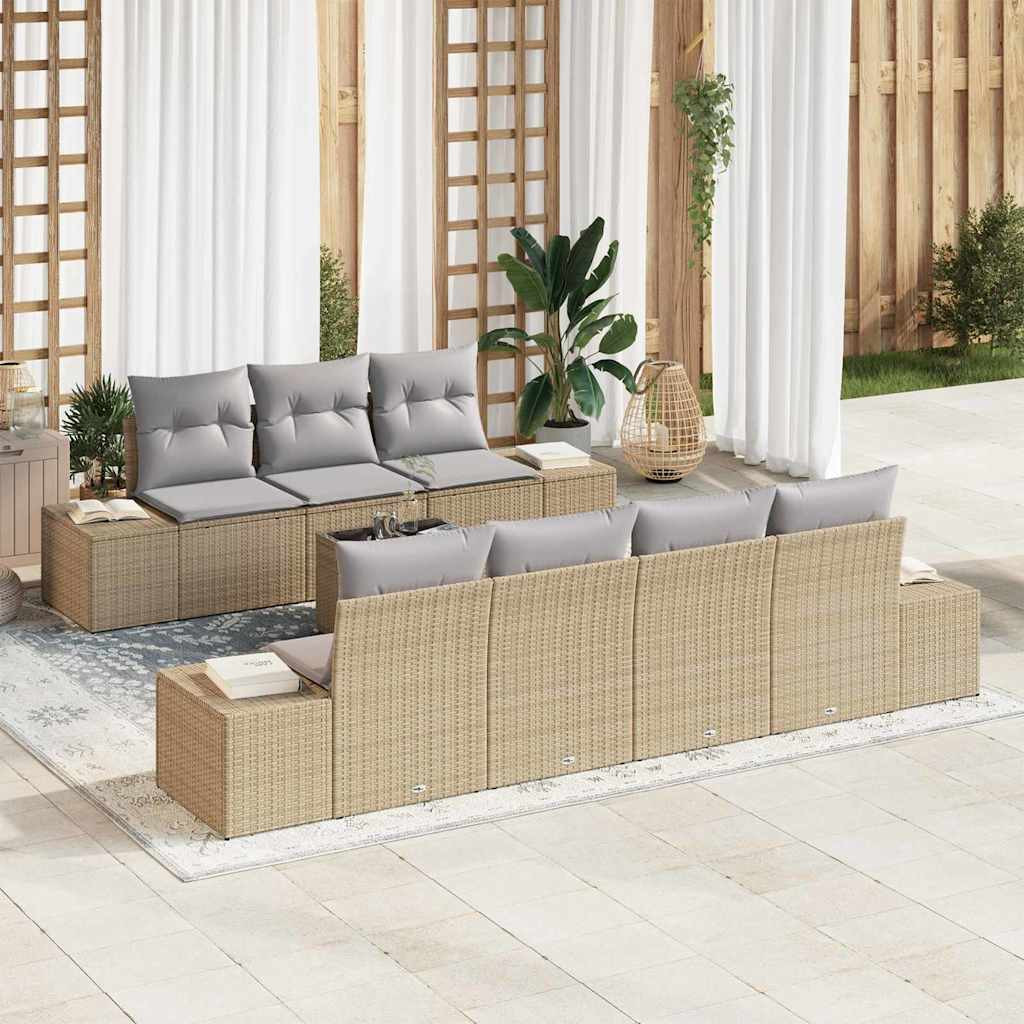 vidaXL Sofa Set mit Kissen 8 pcs Beige Poly Rattan