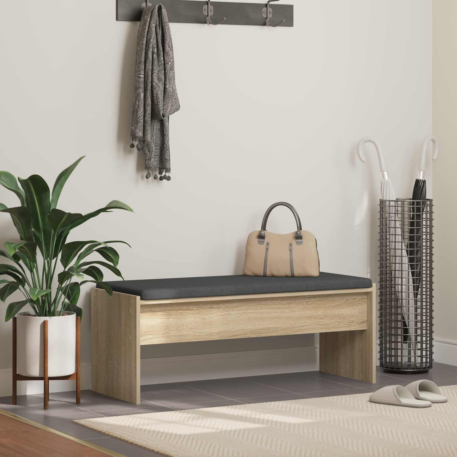 vidaXL Flurbank mit Kissen Sonoma-Eiche 103 x 38 x 40 cm