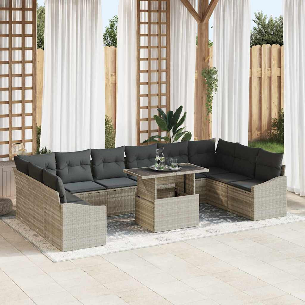 vidaXL Sofa Set mit Kissen 11 pcs Hellgrau Poly-Rattan
