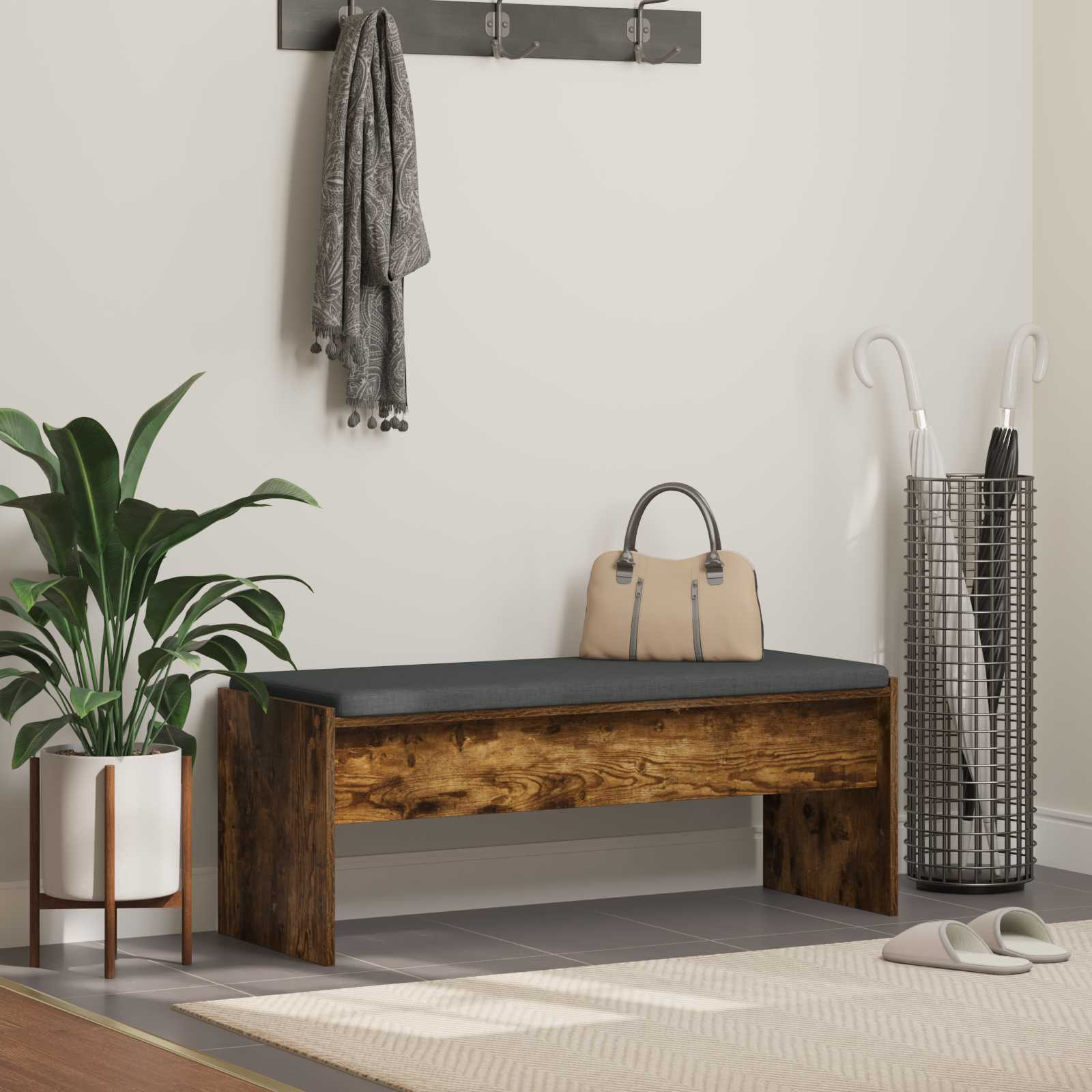 vidaXL Flurbank mit Kissen Geräucherte Eiche 103 x 38 x 40 cm