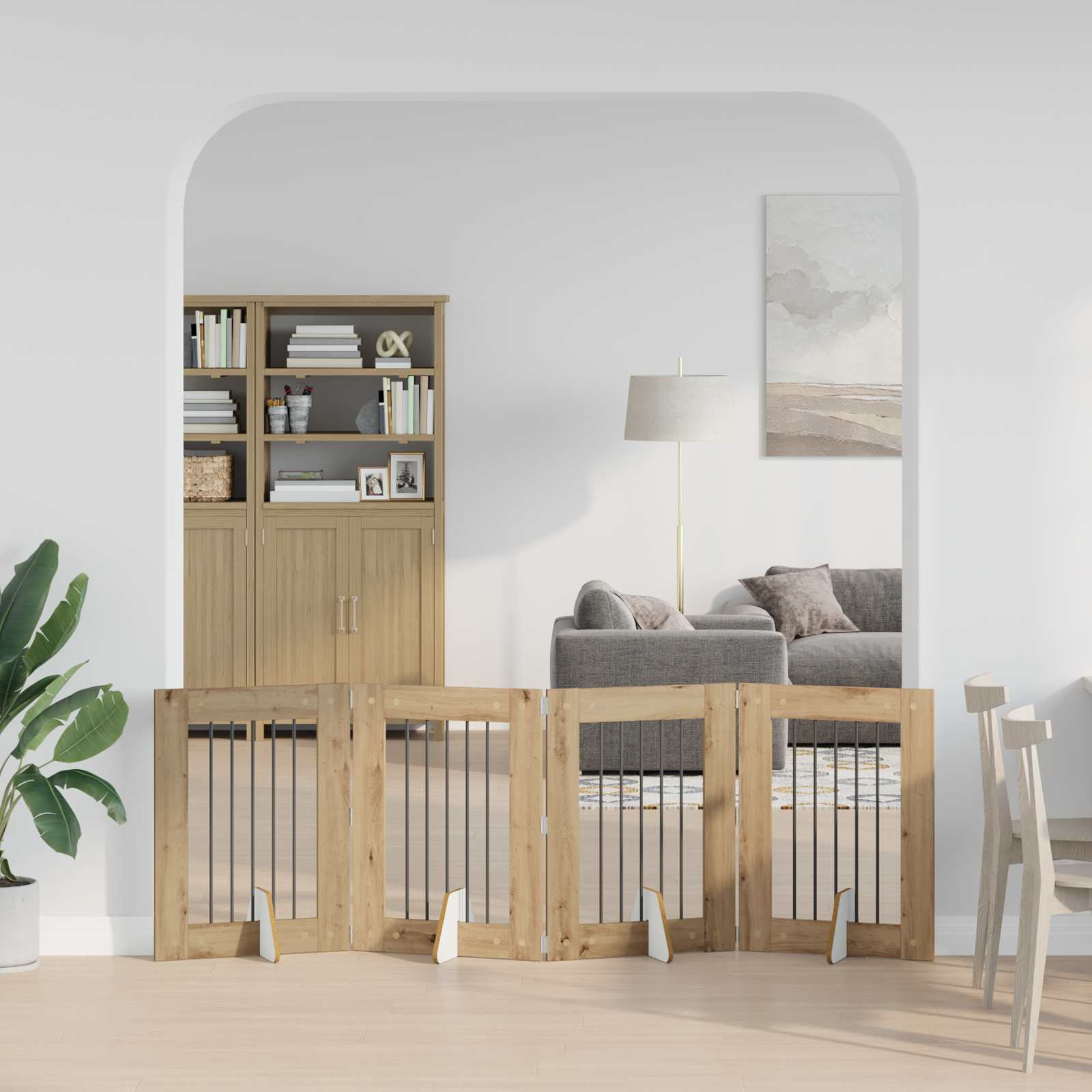 vidaXL Klappbares Hundetor mit Ständern 4 pcs Artisan-Eiche 241 cm
