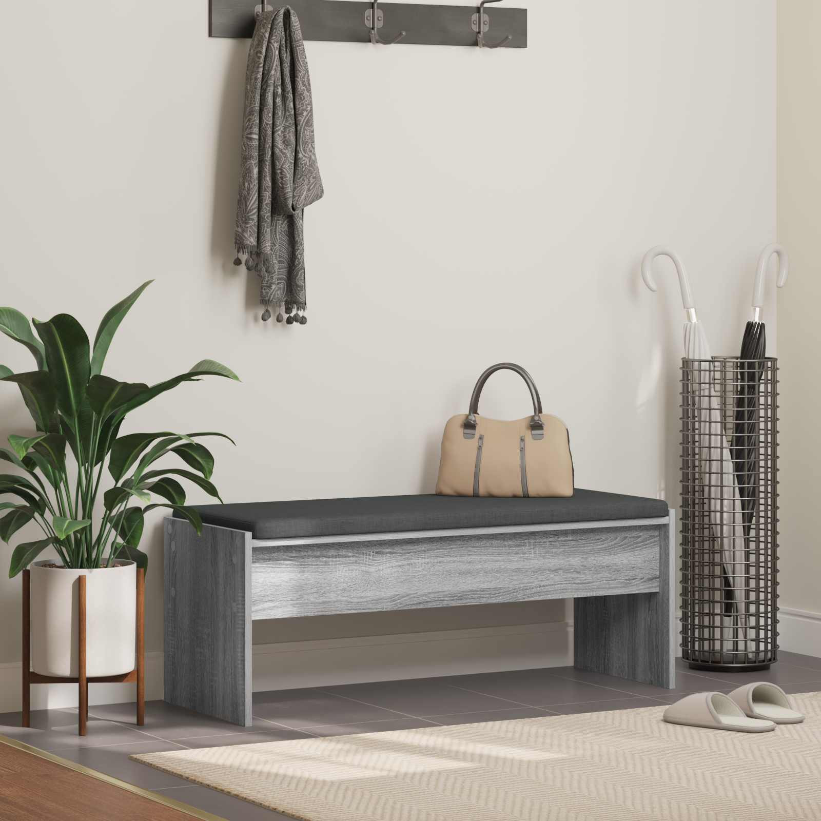 vidaXL Flurbank mit Kissen Graues Sonoma 103 x 38 x 40 cm
