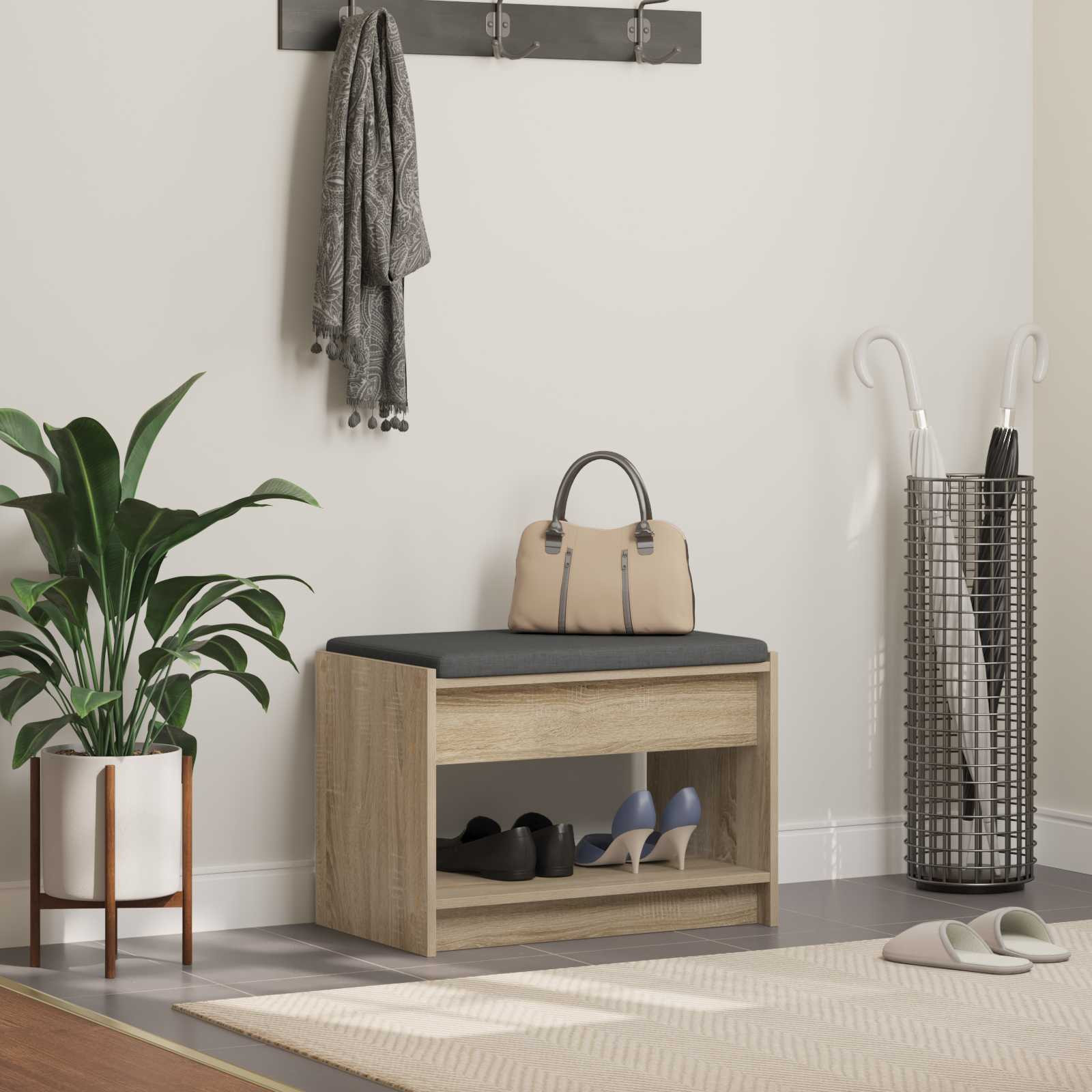 vidaXL Flurbank mit Kissen mit Regal Sonoma-Eiche 63 x 38 x 45 cm