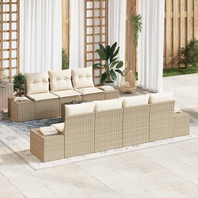 vidaXL Sofa Set mit Kissen 8 pcs Beige Poly Rattan