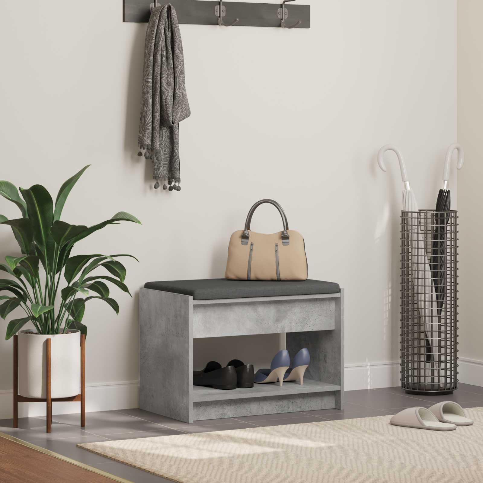 vidaXL Flurbank mit Kissen mit Regal Betongrau 63 x 38 x 45 cm
