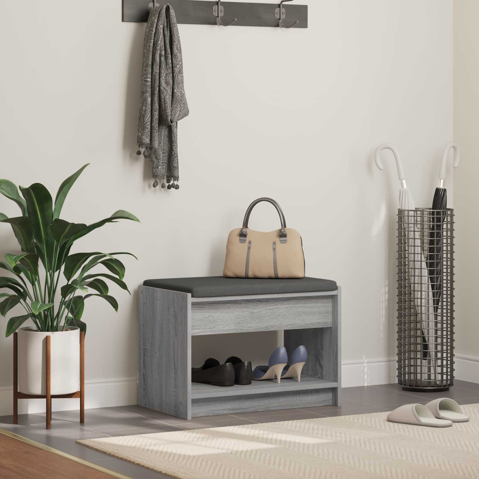 vidaXL Flurbank mit Kissen mit Regal Graues Sonoma 63 x 38 x 45 cm