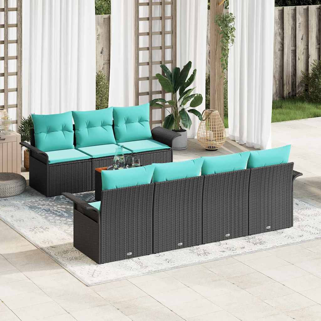 vidaXL Gartensofa-set mit Kissen 8 pcs Schwarz Poly-Rattan
