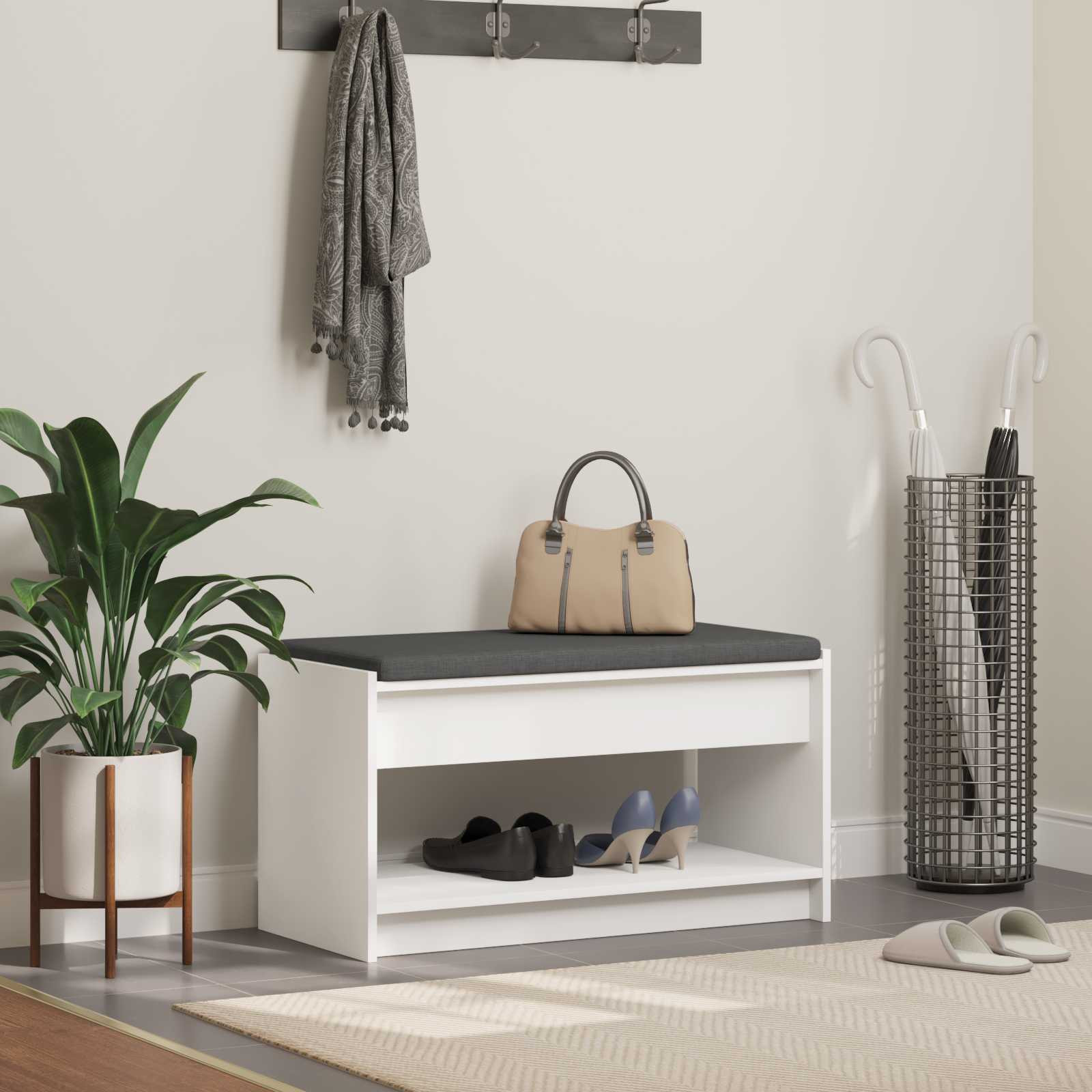 vidaXL Flurbank mit Kissen mit Regal mit Speicher Weiß 83 x 38 x 45 cm