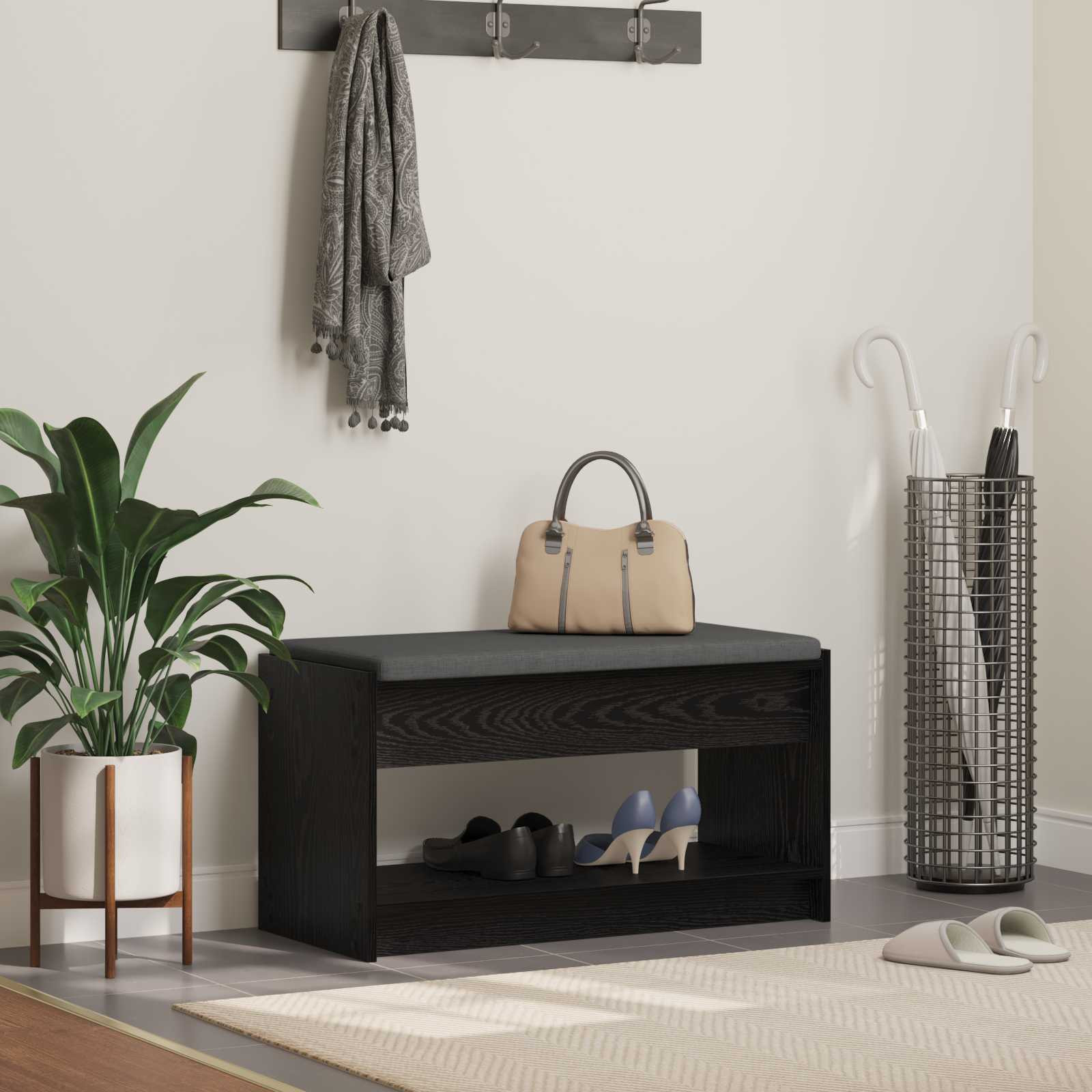vidaXL Flurbank mit Kissen mit Regal Schwarze Eiche 83 x 38 x 45 cm