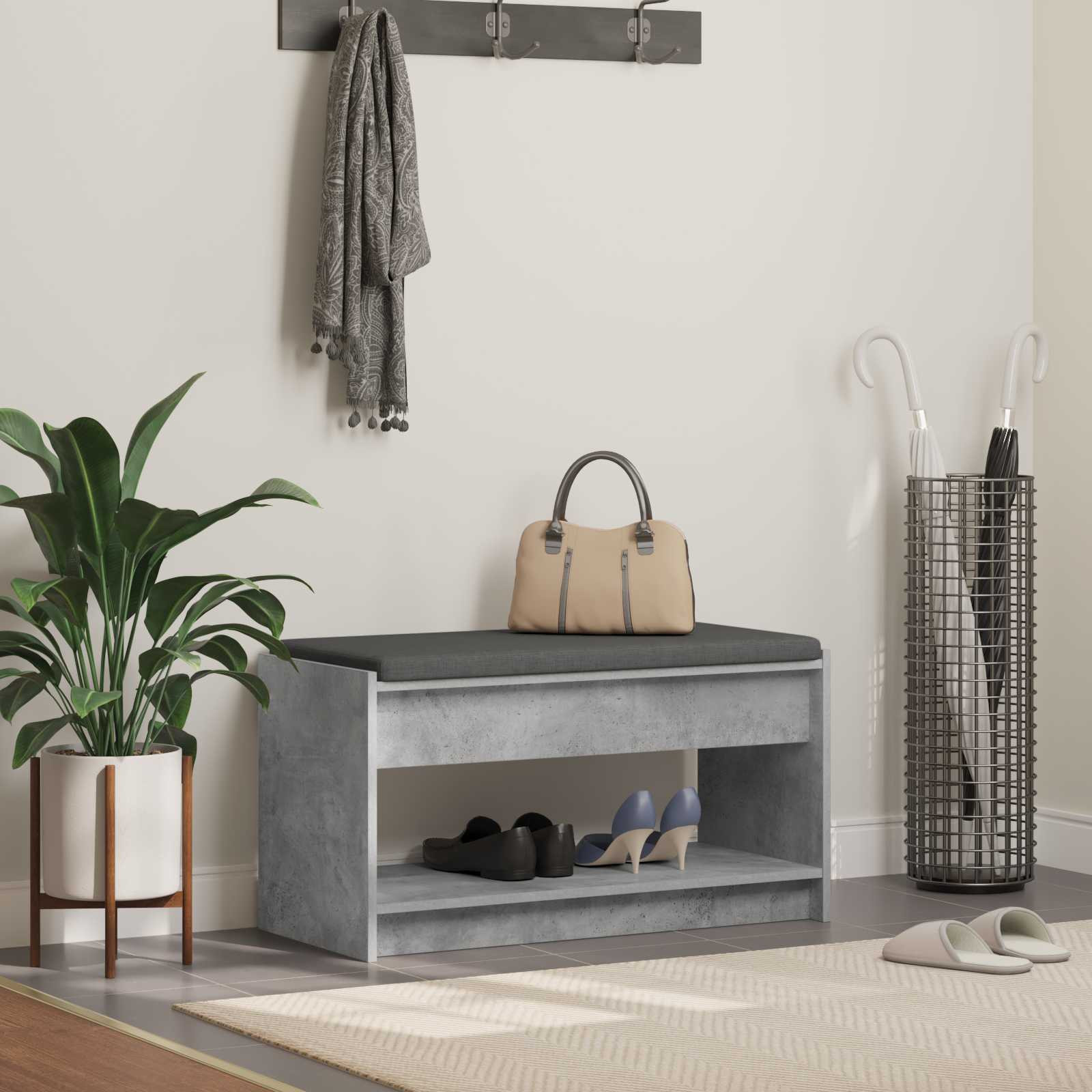 vidaXL Flurbank mit Kissen mit Regal Betongrau 83 x 38 x 45 cm