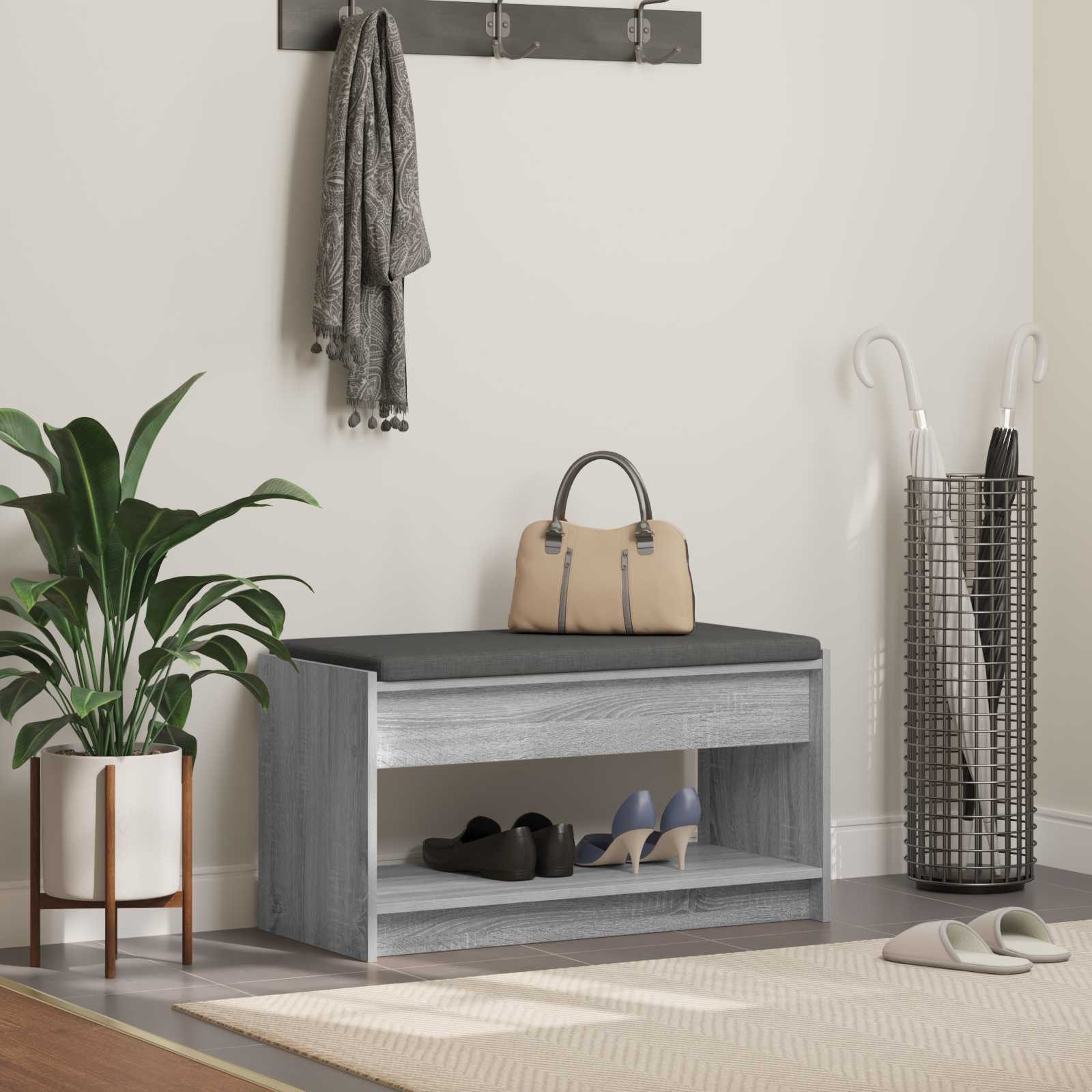 vidaXL Flurbank mit Kissen mit Regal Graues Sonoma 83 x 38 x 45 cm