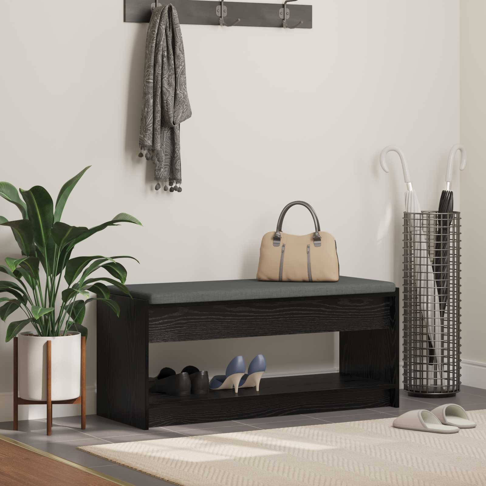 vidaXL Flurbank mit Kissen mit Regal Schwarze Eiche 103 x 38 x 45 cm