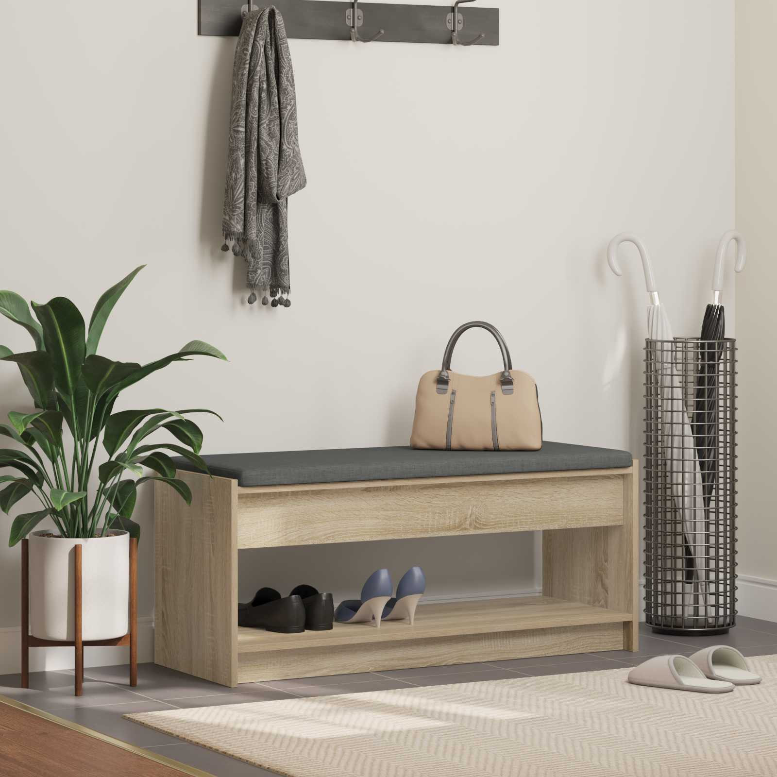 vidaXL Flurbank mit Kissen mit Regal Sonoma-Eiche 103 x 38 x 45 cm
