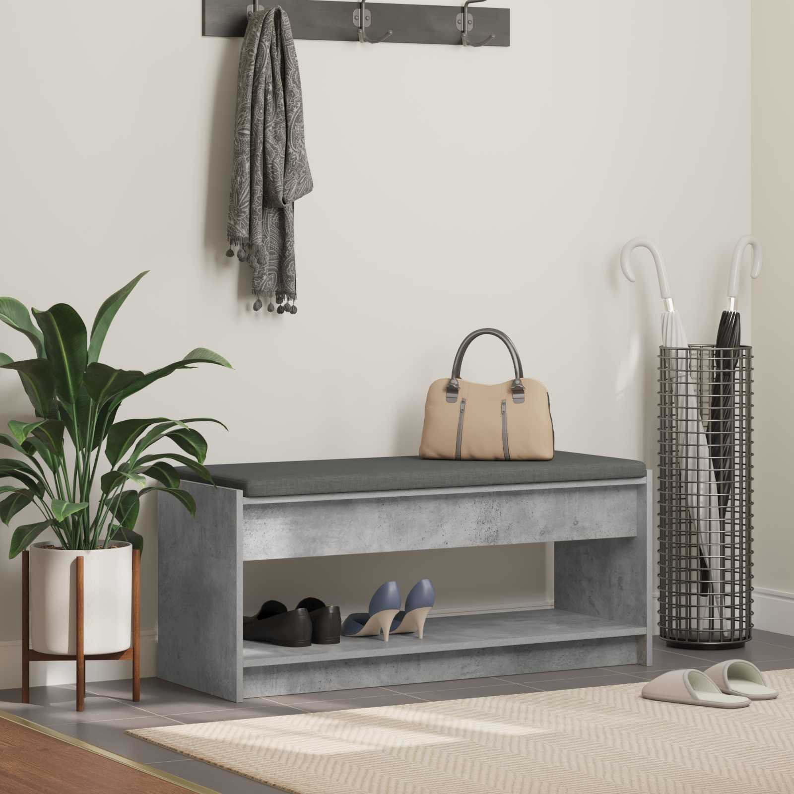 vidaXL Flurbank mit Kissen mit Regal Betongrau 103 x 38 x 45 cm
