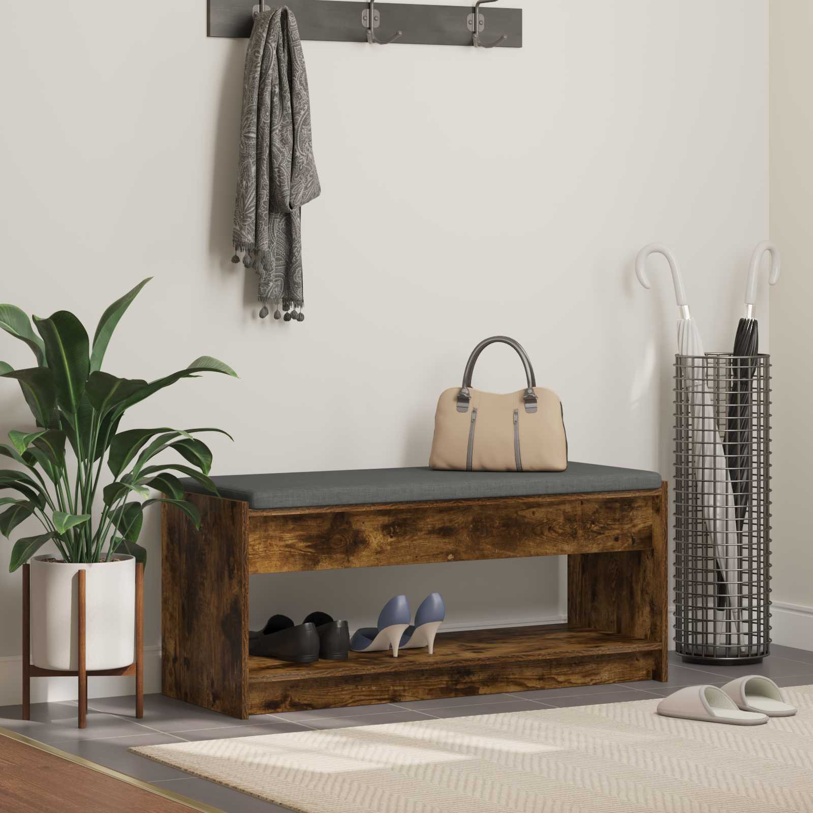 vidaXL Flurbank mit Kissen Geräucherte Eiche 103 x 38 x 45 cm