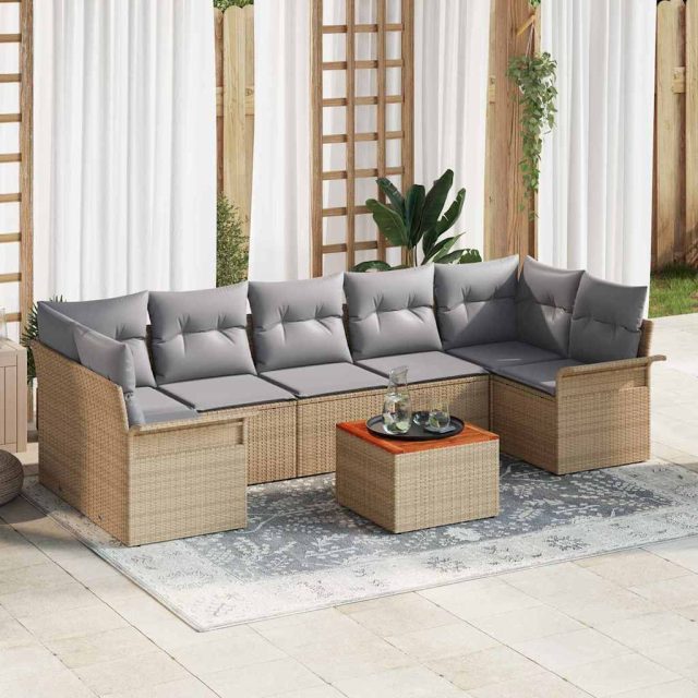 vidaXL Gartensofa-set mit Kissen 8 pcs Beige Poly-Rattan