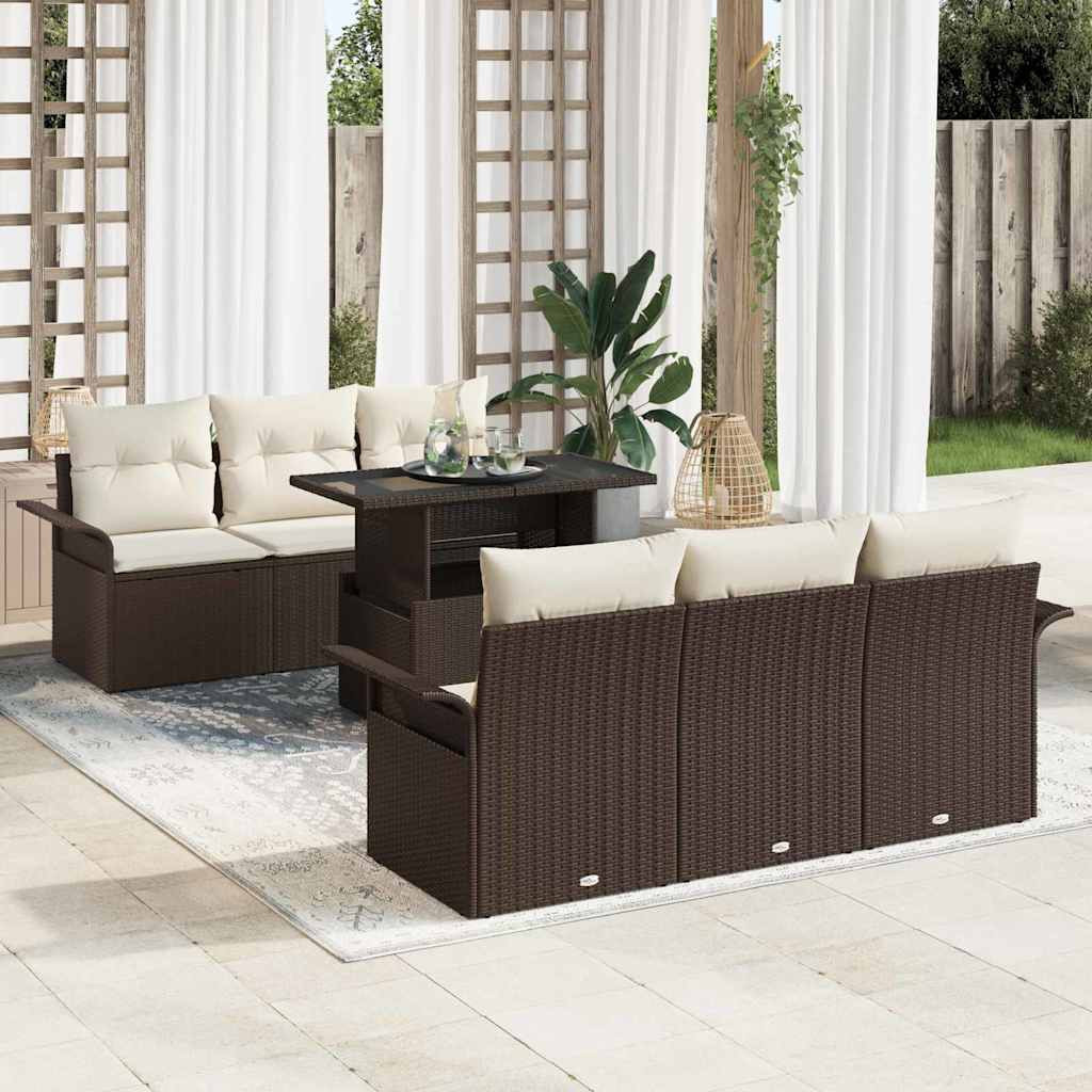 vidaXL Gartensofa-set mit Kissen 7 pcs Braun Poly-Rattan