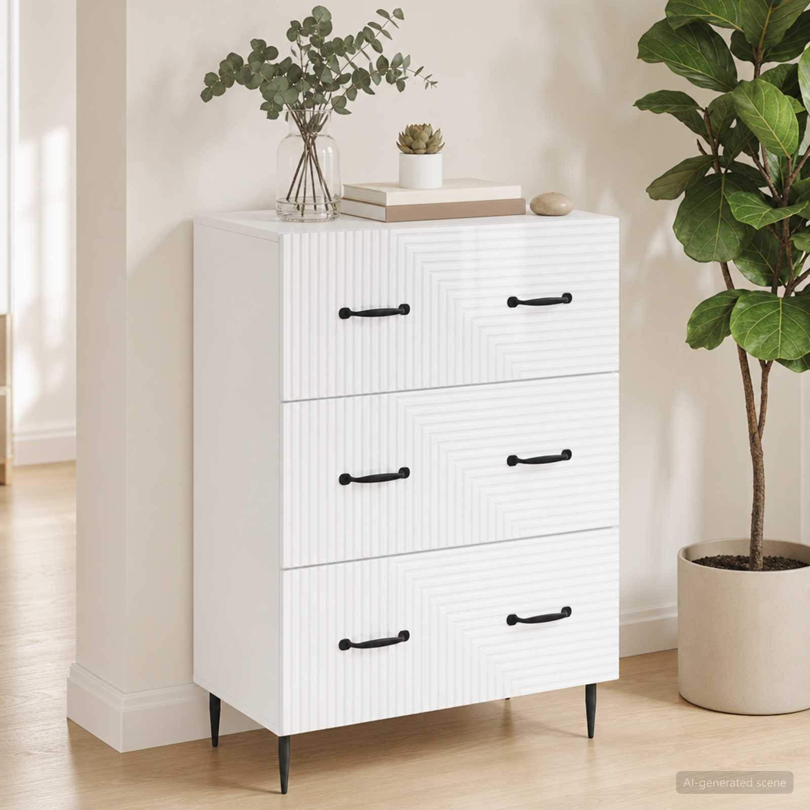vidaXL Schubladenschrank Hochglanz Weiß 66 x 34,5 x 89,5 cm
