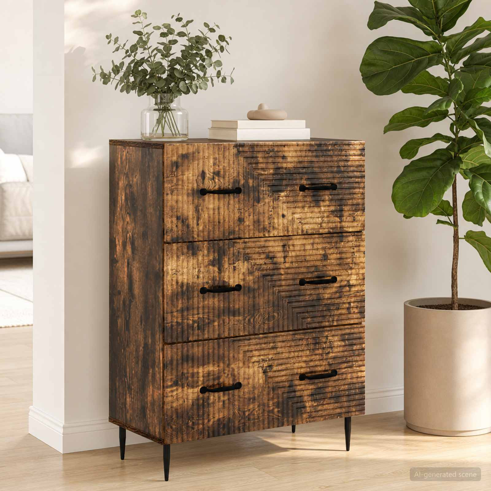vidaXL Schubladenschrank Geräucherte Eiche 66 x 34,5 x 89,5 cm