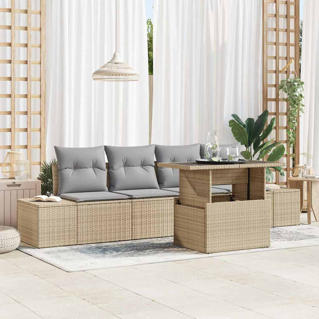vidaXL Sofa Set mit Kissen 5 pcs Beige und Hellgrau Poly-Rattan